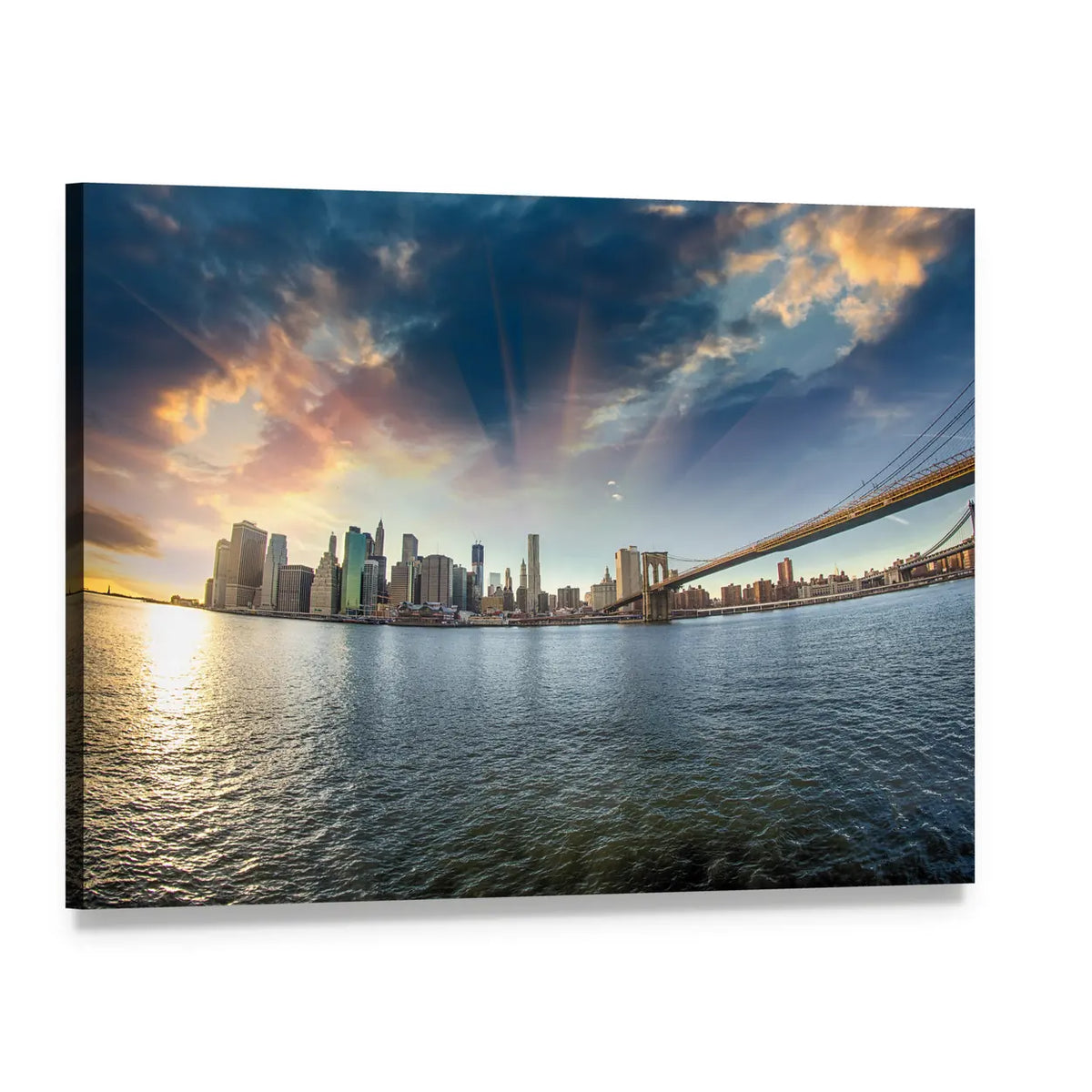Brooklyn Bridge Winter Skyline Canvas Wall Art, single panel gallery wrapped canvas, angled product view