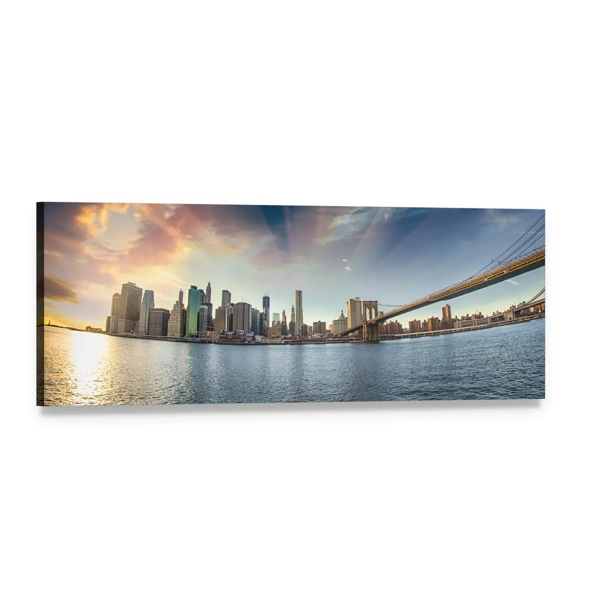 Brooklyn Bridge in Winter Panoramic Canvas Wall Art, single panel gallery wrapped canvas, angled product view