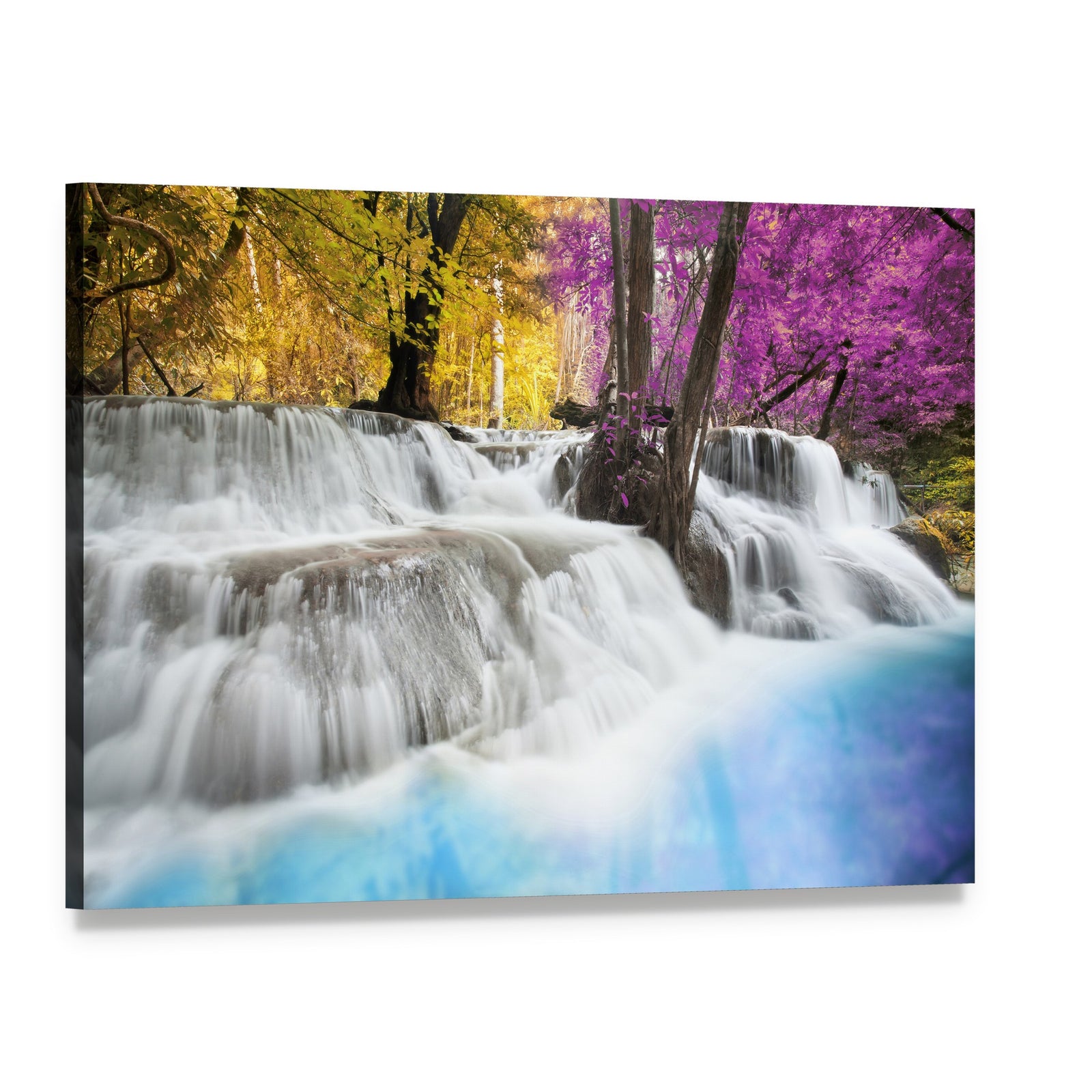 Erawan Waterfall Kanchanaburi Canvas Wall Art, single panel gallery wrapped canvas, angled product view