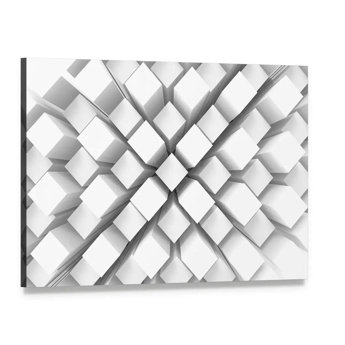 Stacked White Geometric Blocks Canvas Wall Art, single panel gallery wrapped canvas, angled product view