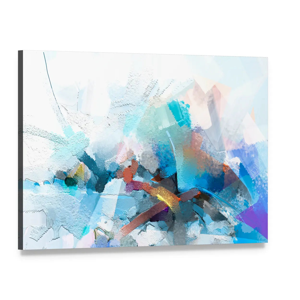 Oil Brushstroke Abstract in Blue and Orange Canvas Wall Art, single panel gallery wrapped canvas, angled product view