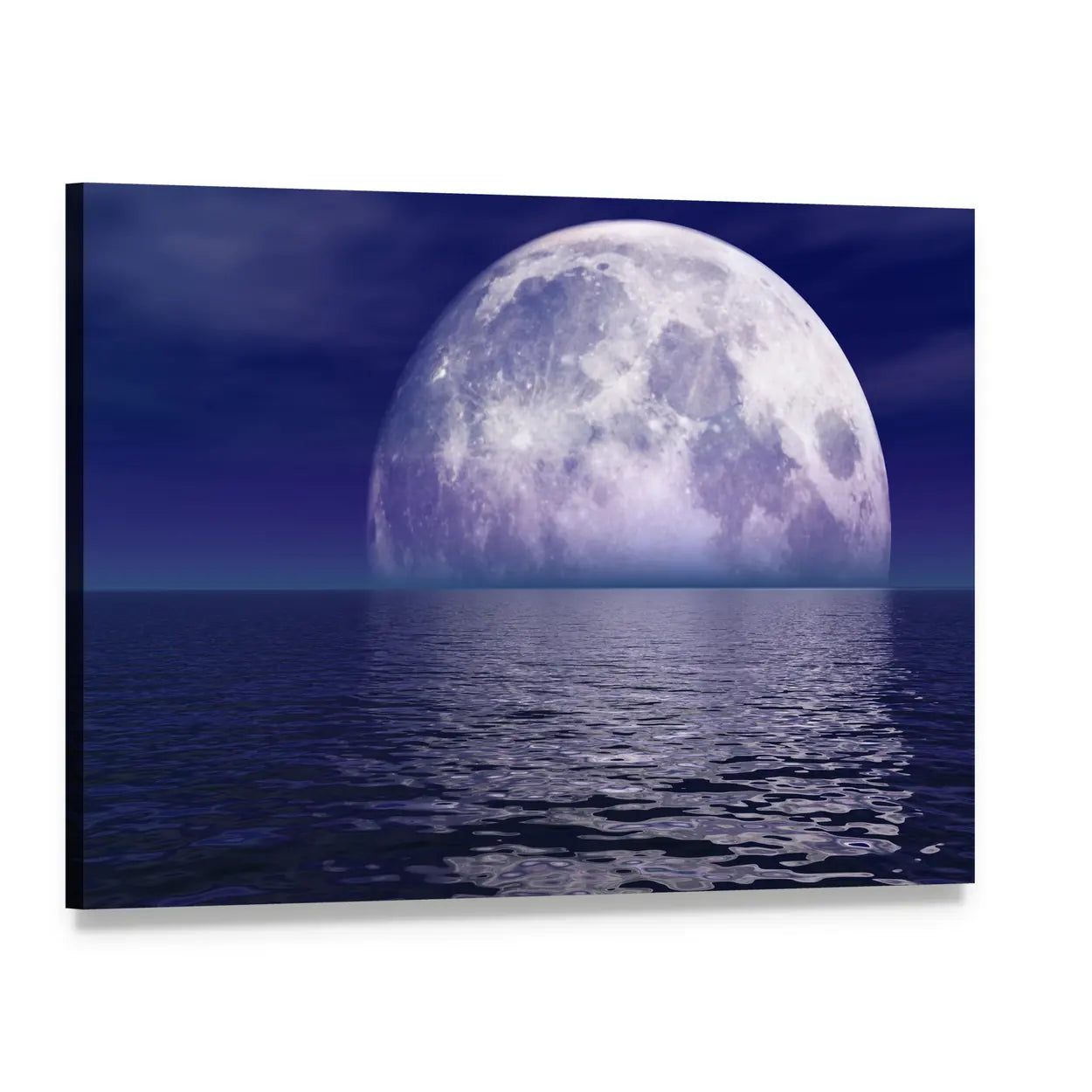 Full Moon Over Water Canvas Wall Art, single panel gallery wrapped canvas, angled product view