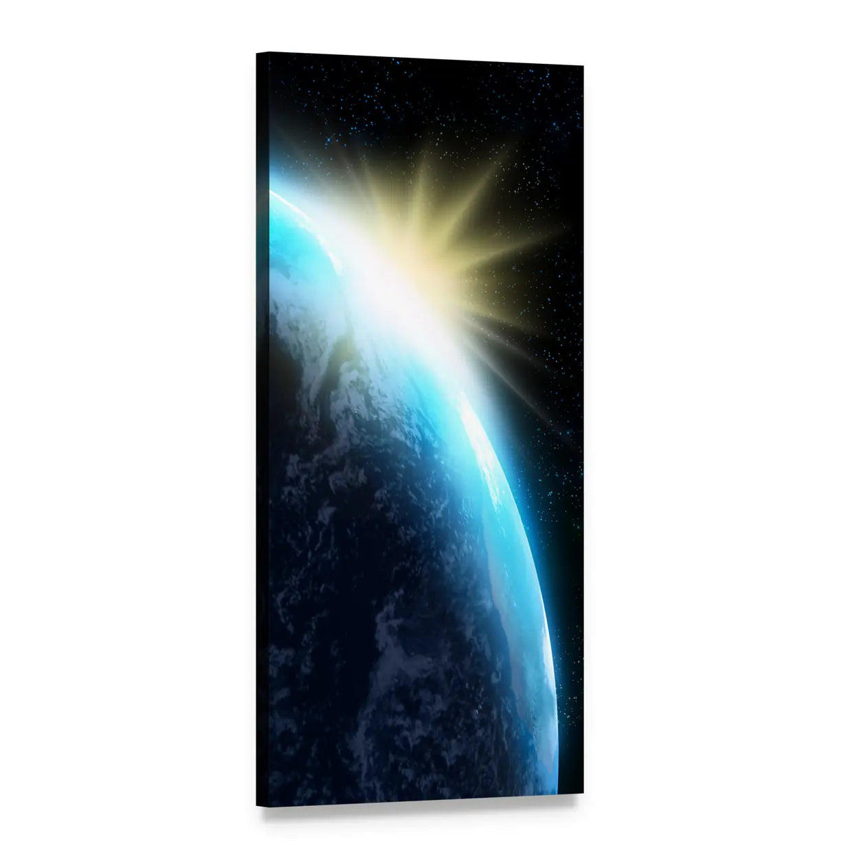 Orbital Sunrise Over Earth Vertical Canvas Wall Art, 1 panel 1 Vertical layout gallery wrapped canvas set, angled product view
