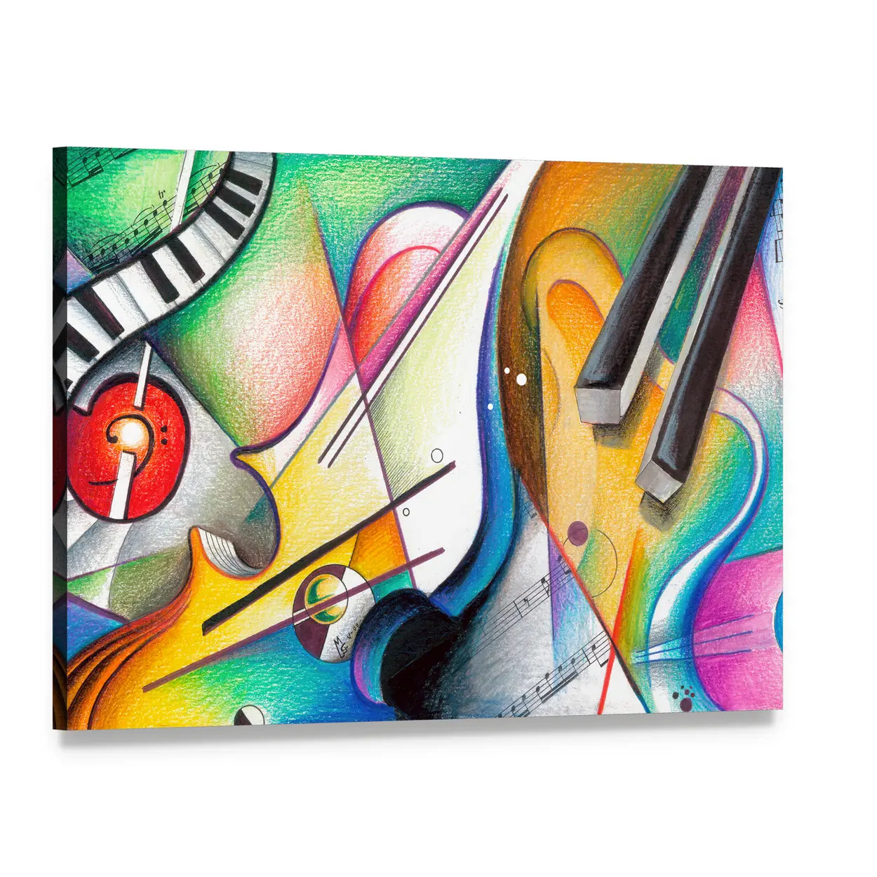 Hand-drawn Musical Abstraction Canvas Wall Art, single panel gallery wrapped canvas, angled product view