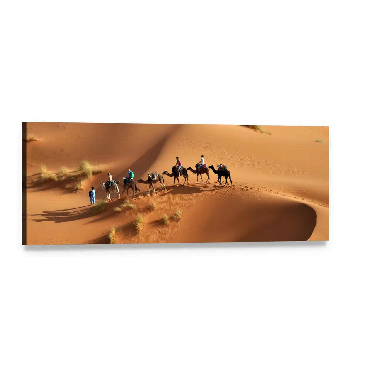 Sahara Camel Caravan, Morocco Panoramic Canvas Wall Art, single panel gallery wrapped canvas, angled product view