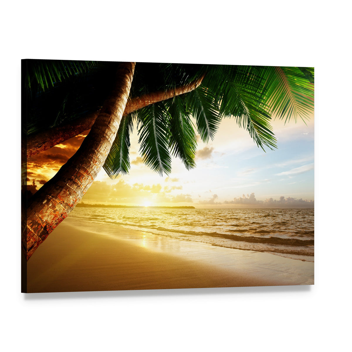 Sunrise on Caribbean Beach Canvas Wall Art, single panel gallery wrapped canvas, angled product view