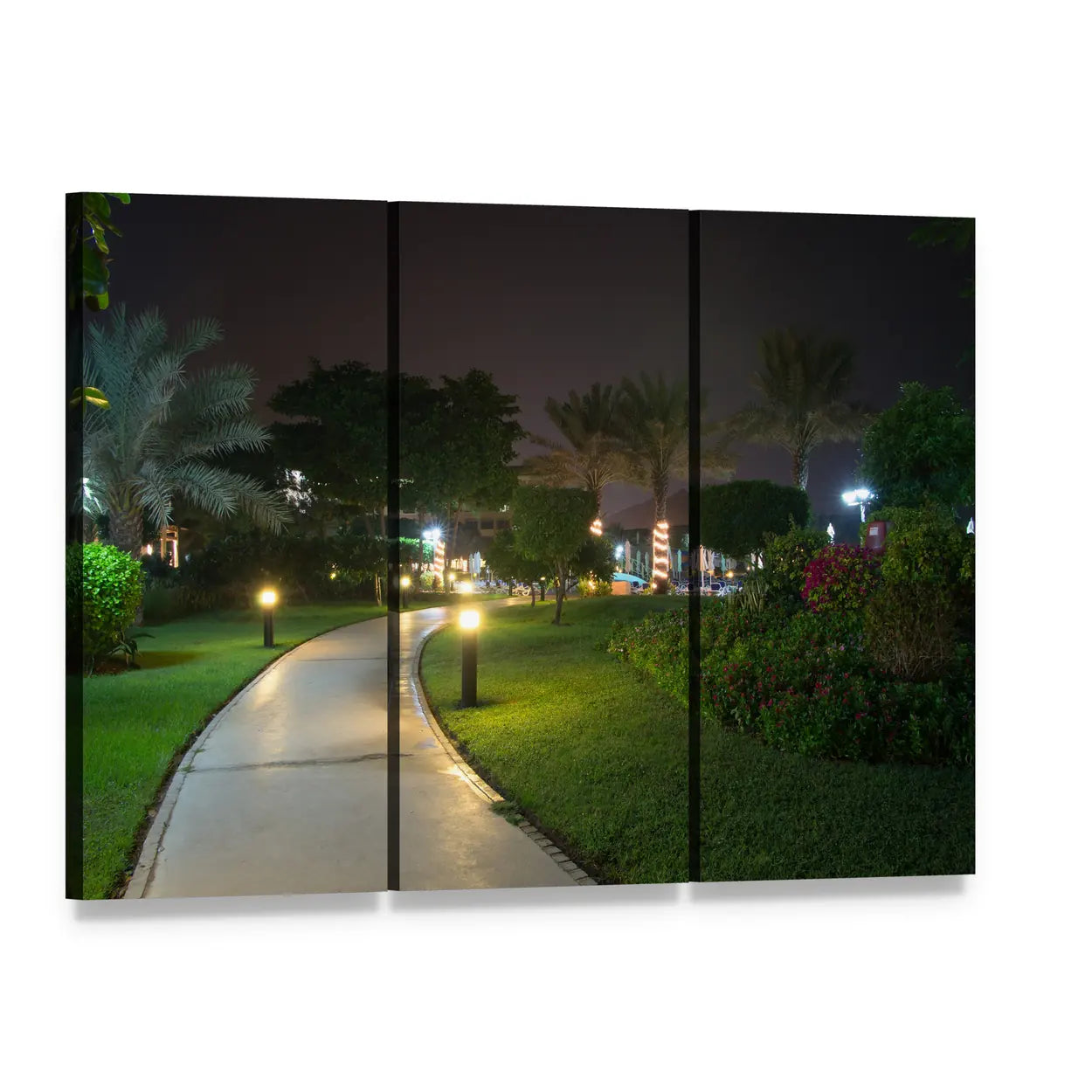 Garden at Night Canvas Wall Art, 3 panel 3 Horizontal layout gallery wrapped canvas set, angled product view
