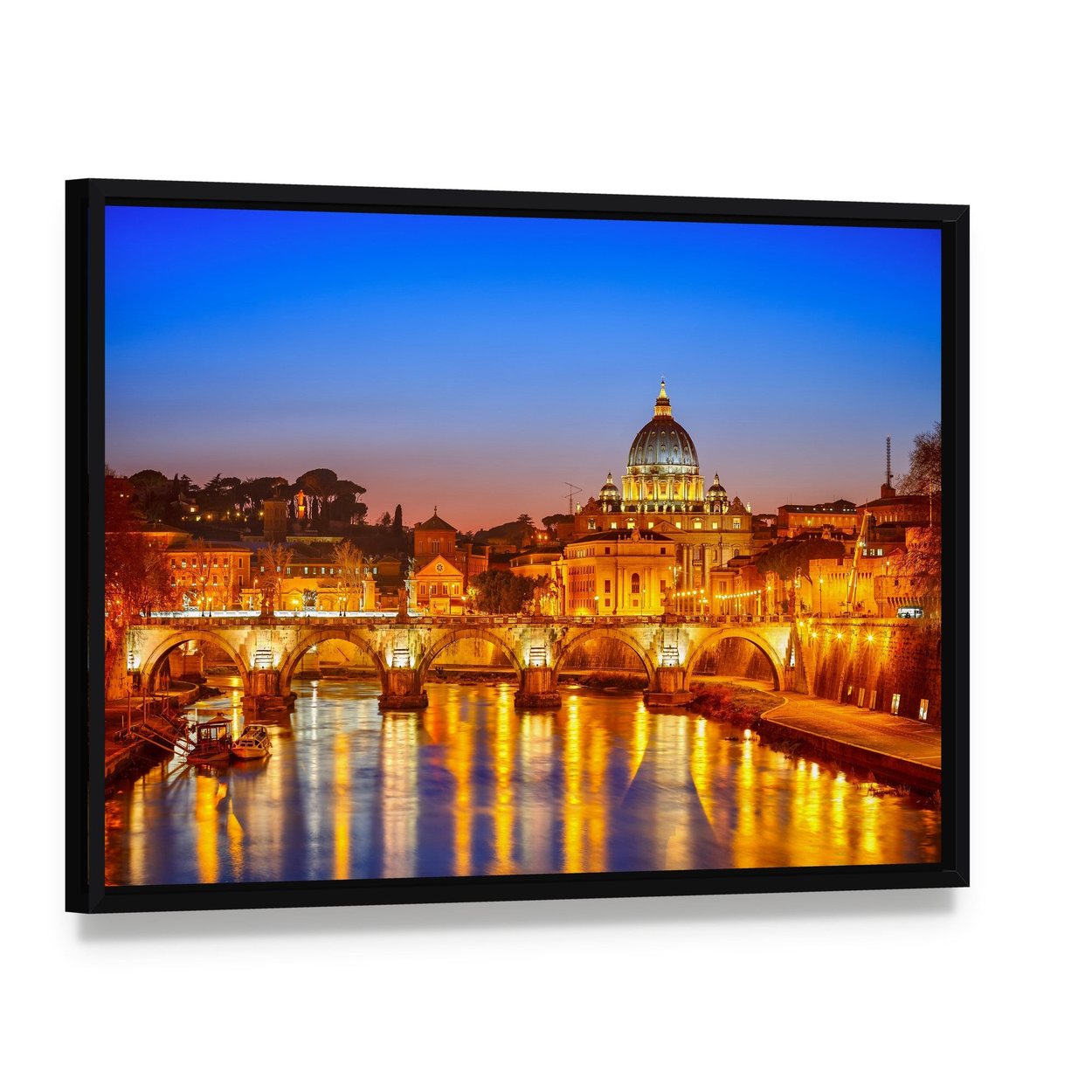 St Peter's Cathedral at Night Canvas Wall Art, framed canvas in a black floater frame, angled product view