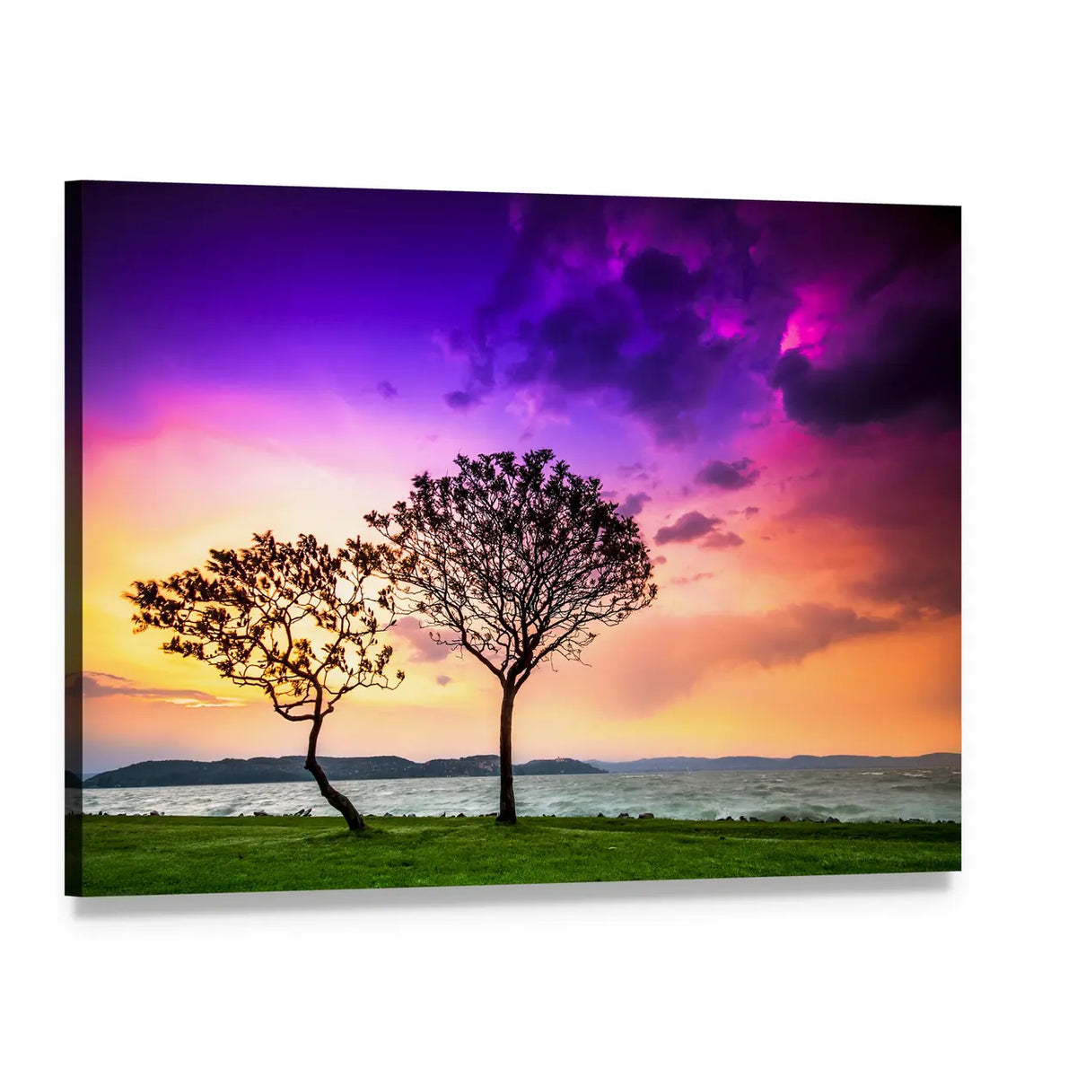 Trees at Lake Balaton Sunset Canvas Wall Art, single panel gallery wrapped canvas, angled product view