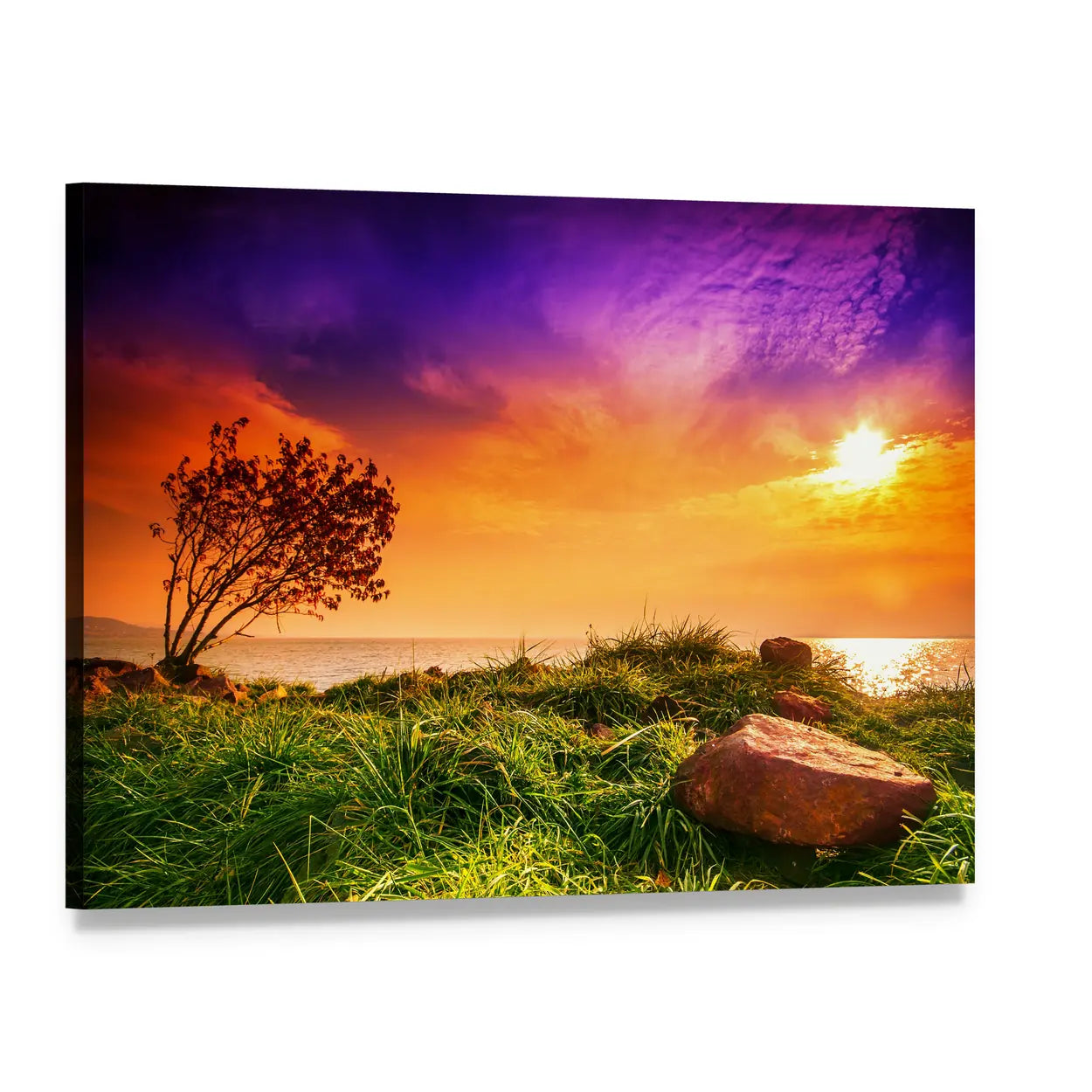 Sunset Over Lake Balaton Canvas Wall Art, single panel gallery wrapped canvas, angled product view