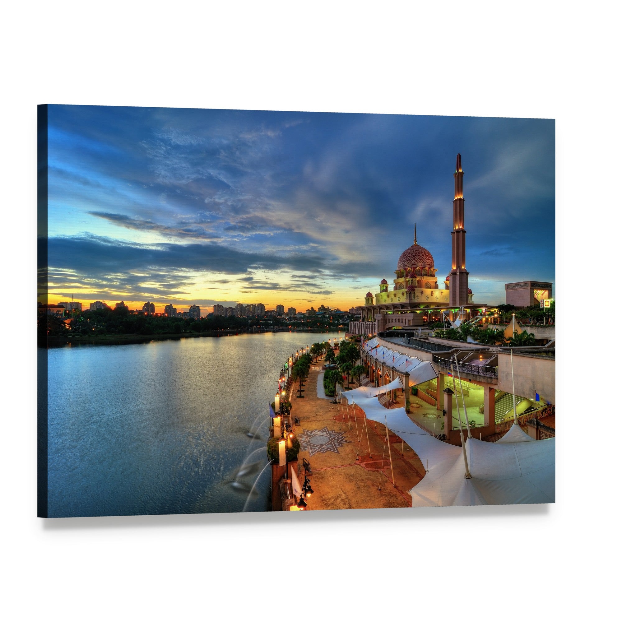 Putra Mosque, Putrajaya at Sunset Canvas Wall Art, single panel gallery wrapped canvas, angled product view
