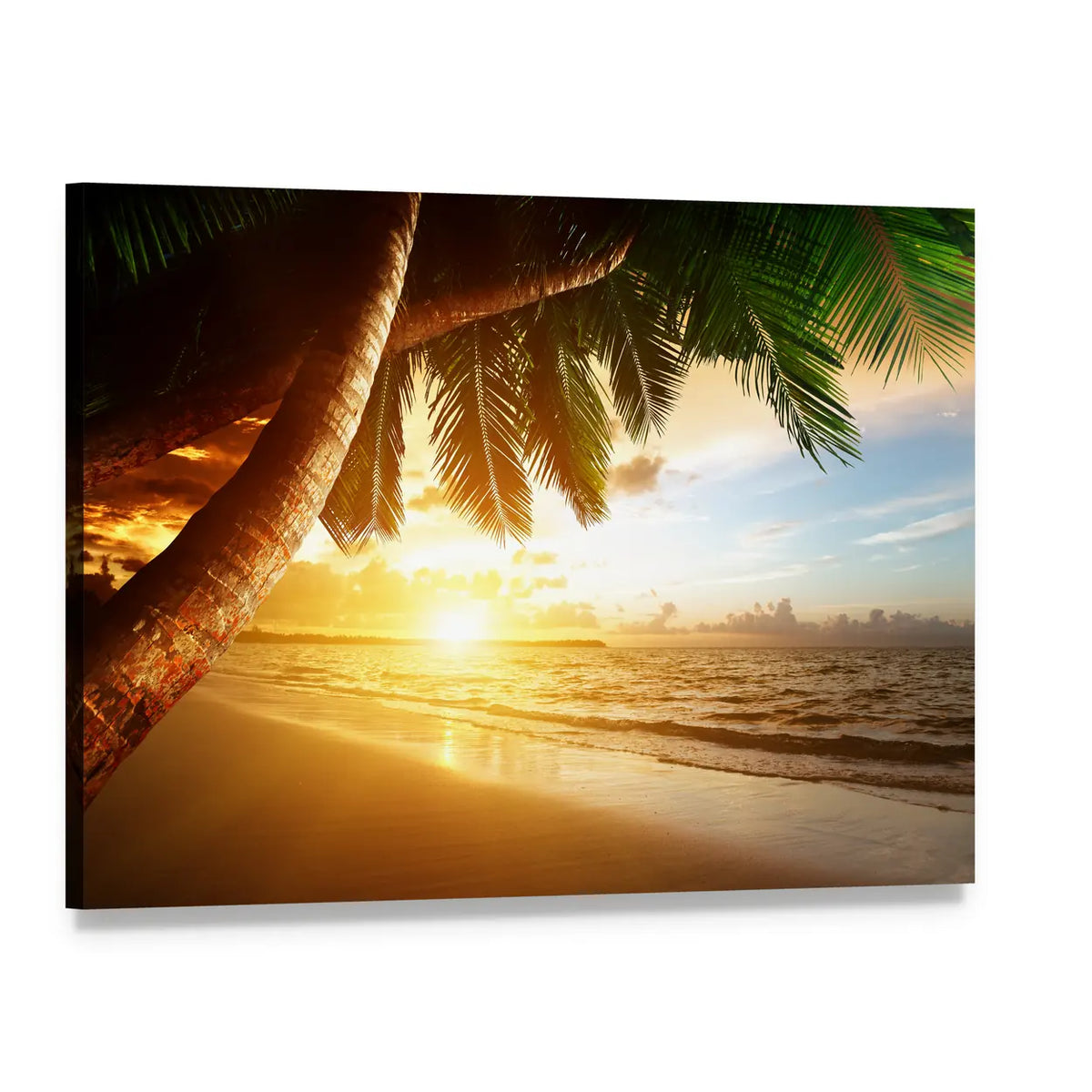 Sunrise Over Caribbean Beach Canvas Wall Art, single panel gallery wrapped canvas, angled product view