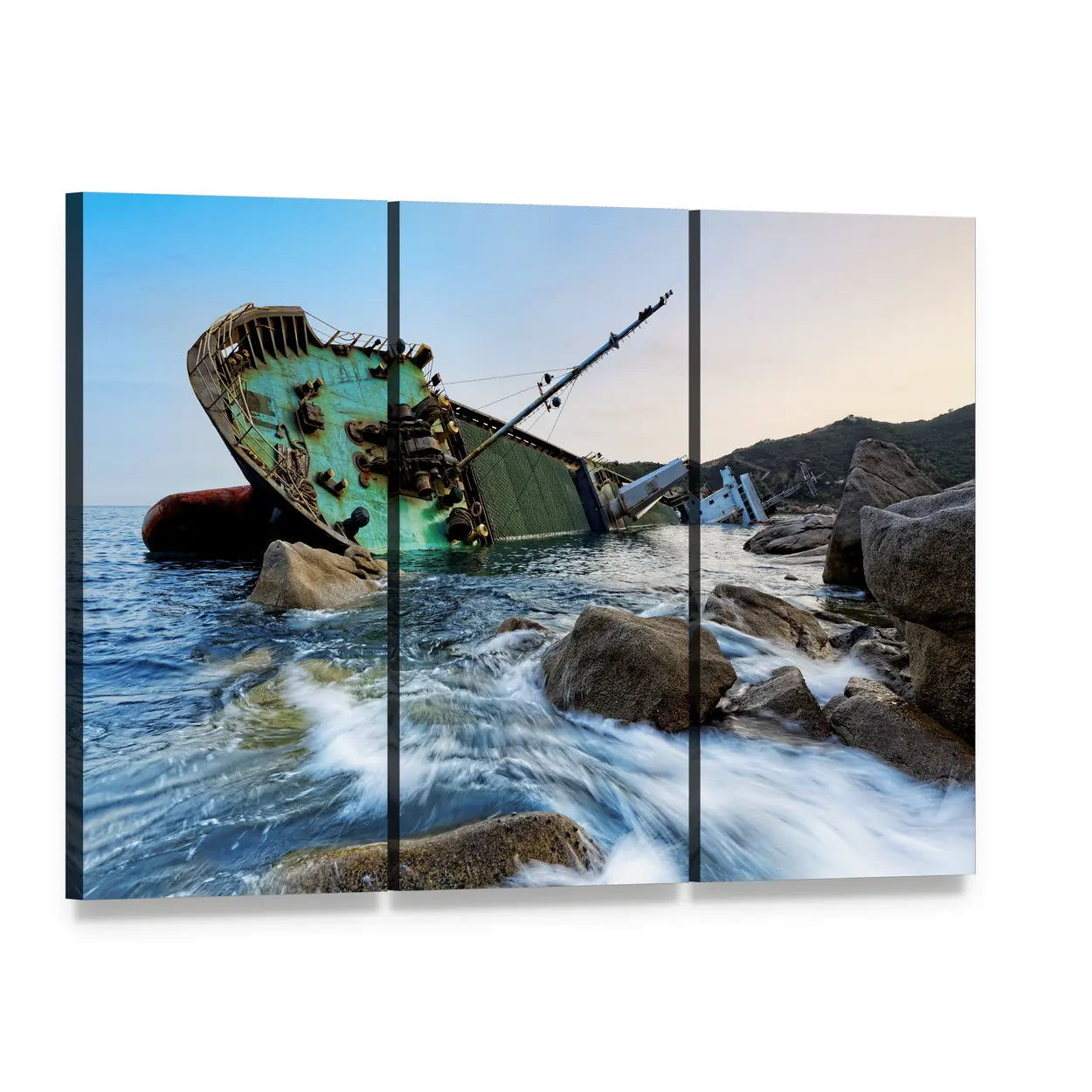 Shipwreck in Hong Kong Canvas Wall Art, 3 panel 3 Horizontal layout gallery wrapped canvas set, angled product view