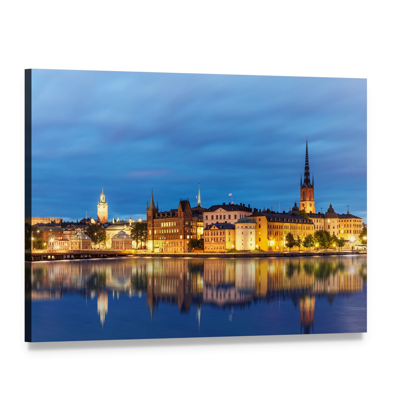 Old Town Gamla Stan at Twilight Canvas Wall Art, single panel gallery wrapped canvas, angled product view