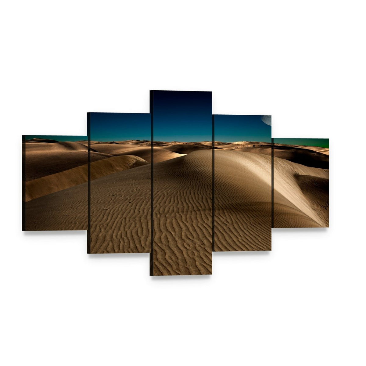 Night in Serene Desert Dunes Canvas Wall Art, 5 panel 5 Star layout gallery wrapped canvas set, angled product view