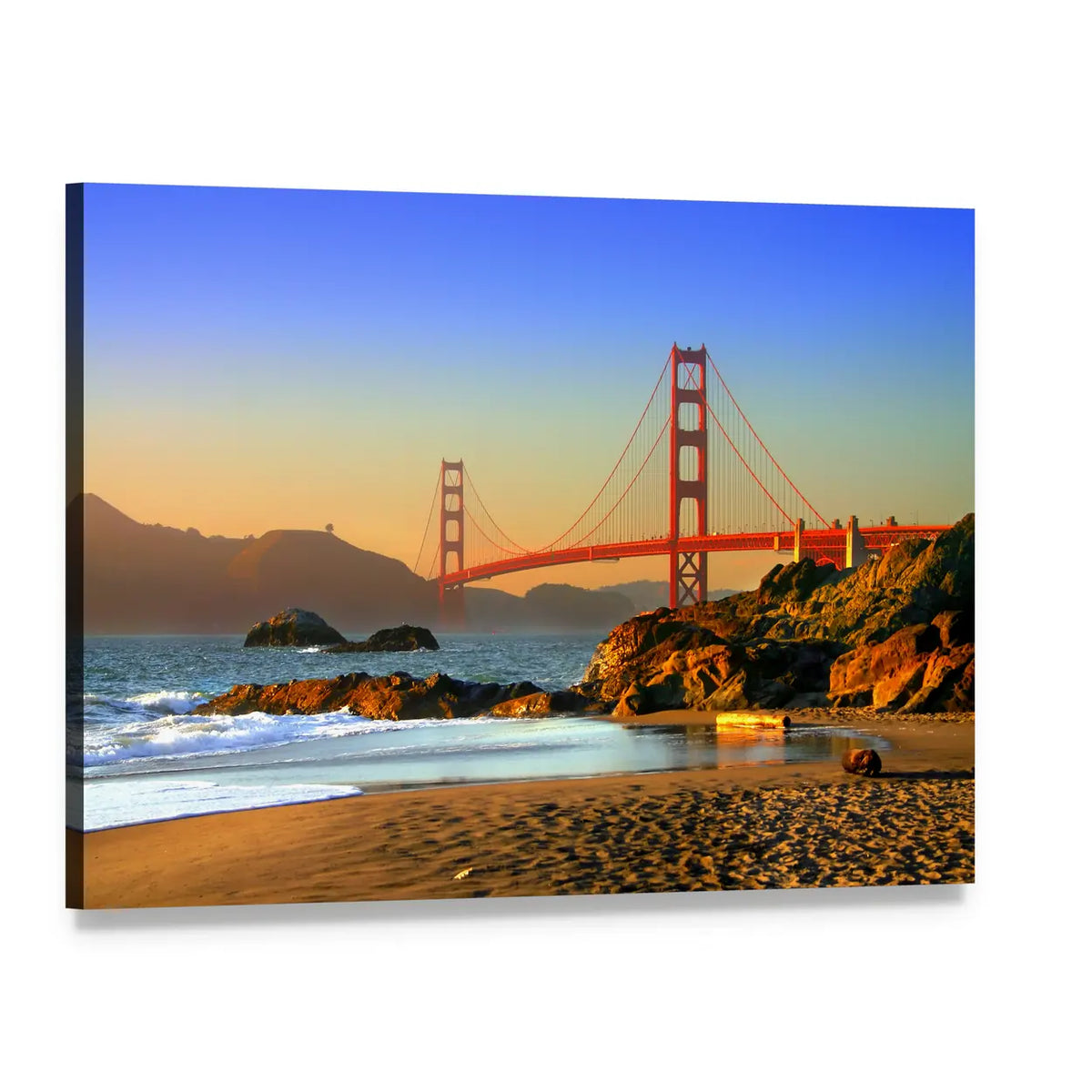 Baker Beach and Golden Gate Bridge Canvas Wall Art, single panel gallery wrapped canvas, angled product view