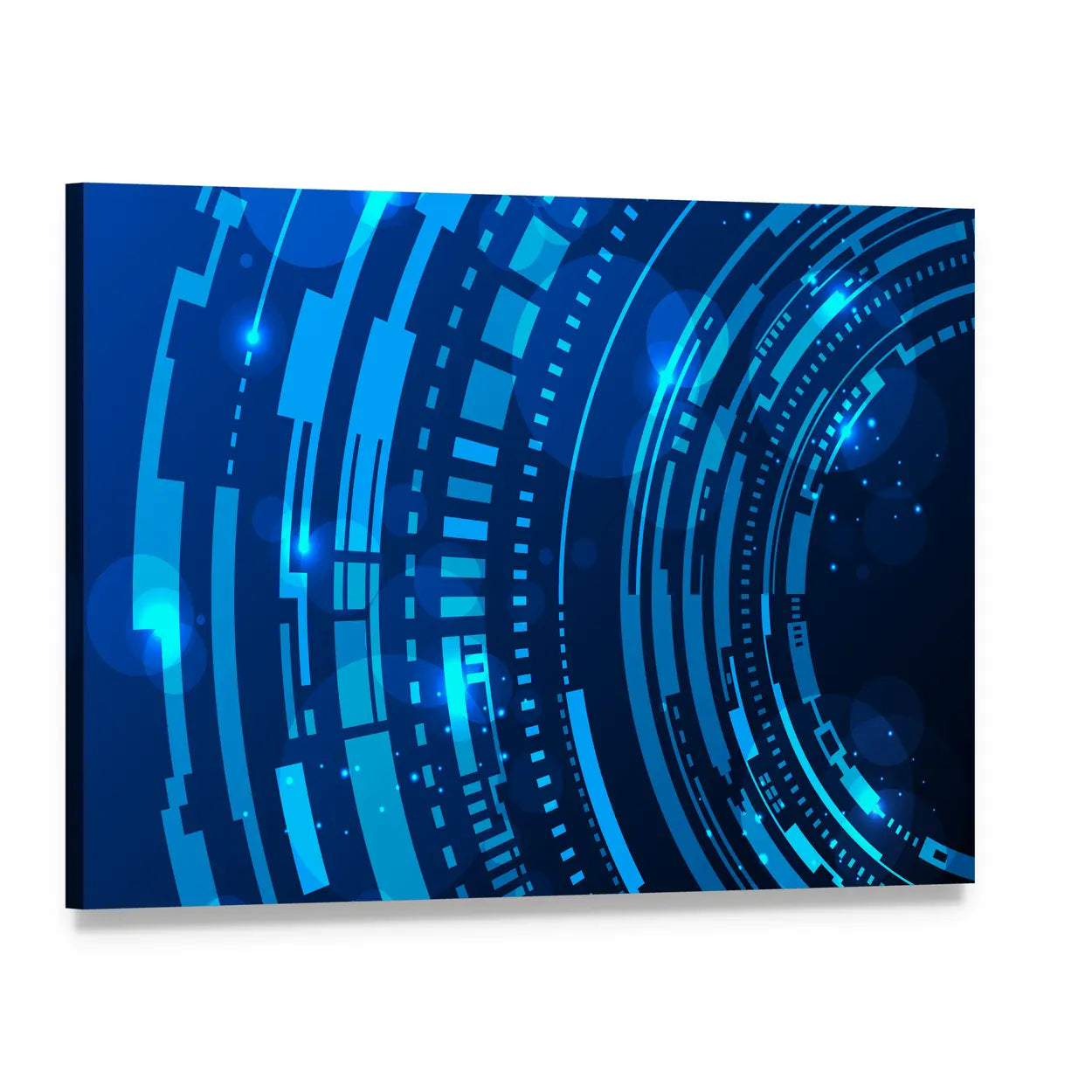 Futuristic Blue Concentric Rings Canvas Wall Art, single panel gallery wrapped canvas, angled product view