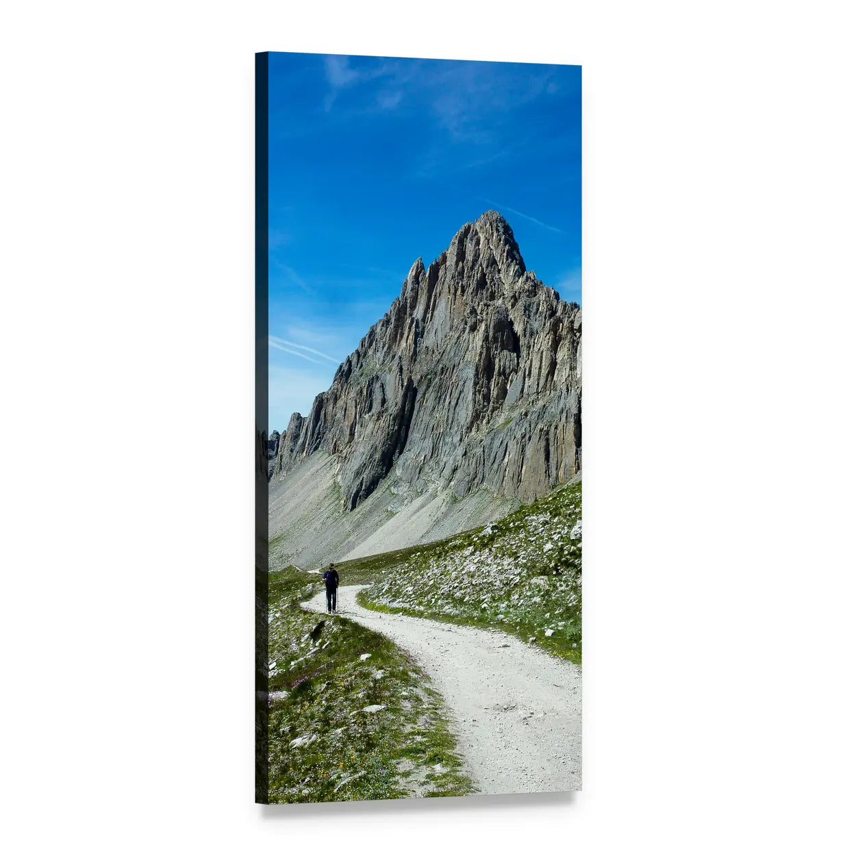 Mountain Trail in Summer Vertical Canvas Wall Art, 1 panel 1 Vertical layout gallery wrapped canvas set, angled product view