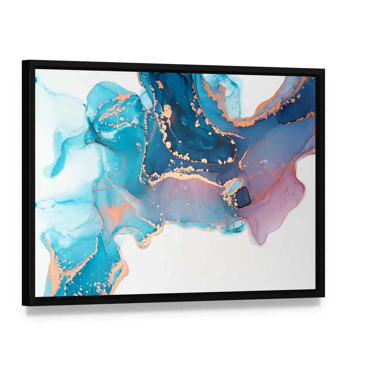 Waterfall Of Fluid Inks Canvas Wall Art, framed canvas in a black floater frame, angled product view