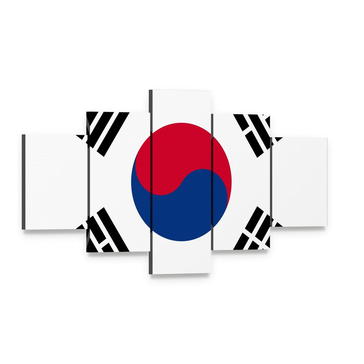 South Korea Flag with Taeguk and Trigrams Canvas Wall Art, 5 panel 5 Star layout gallery wrapped canvas set, angled product view