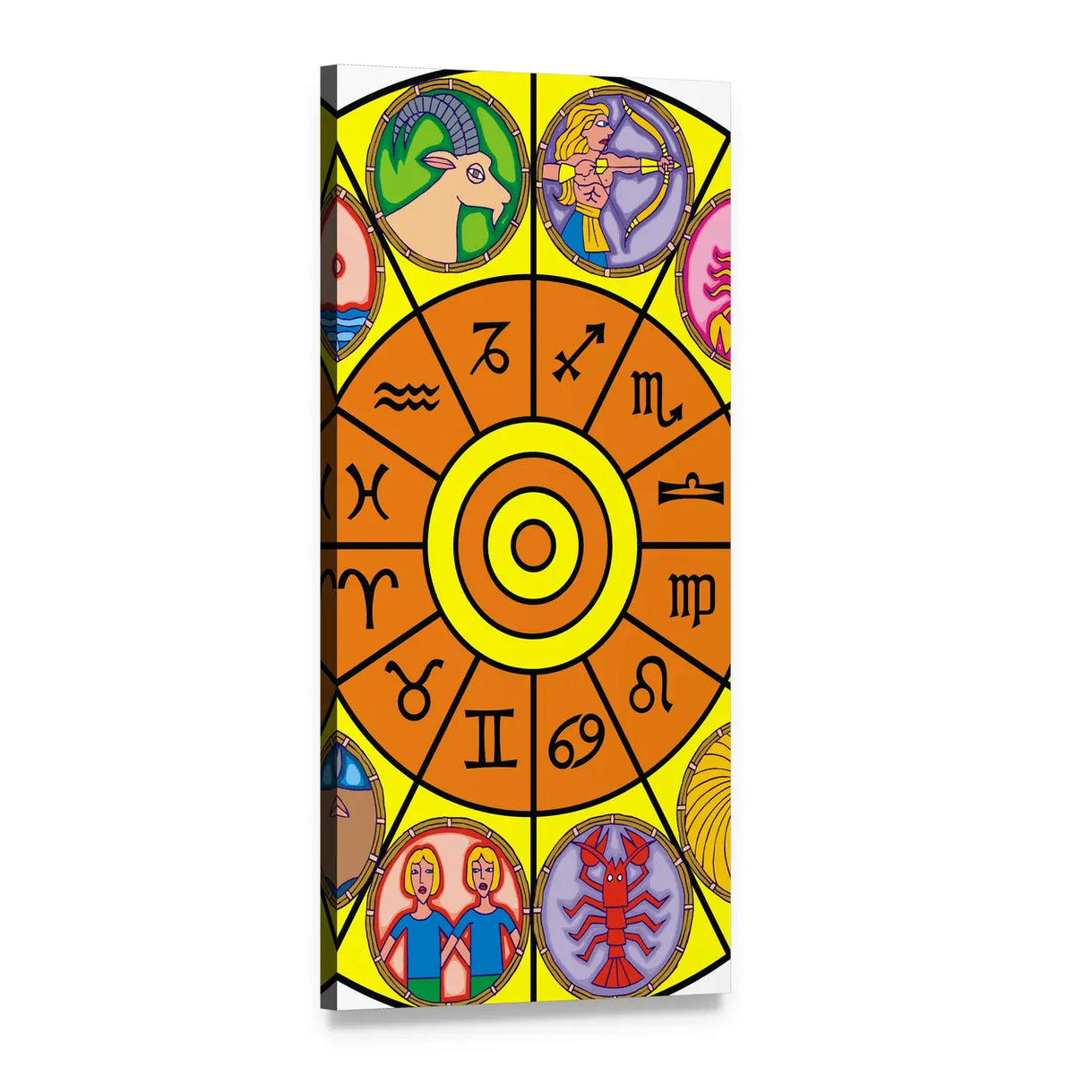 Zodiac Wheel Clock Vertical Canvas Wall Art, 1 panel 1 Vertical layout gallery wrapped canvas set, angled product view