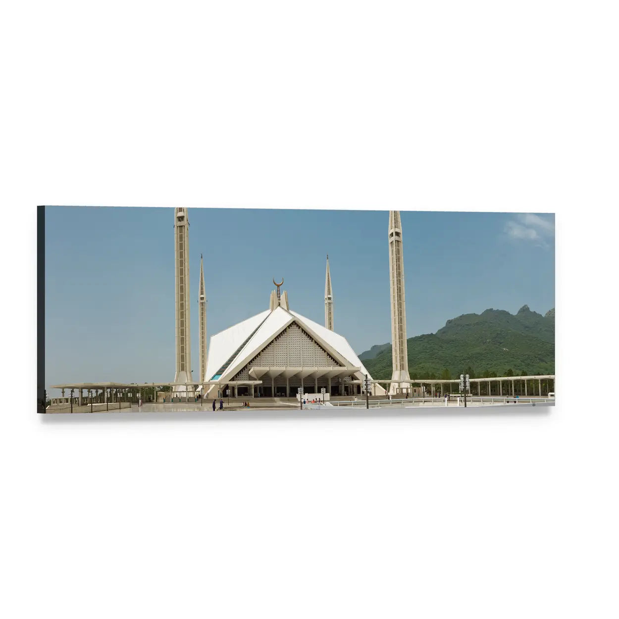 Faisal Mosque in Islamabad Panoramic Canvas Wall Art, single panel gallery wrapped canvas, angled product view