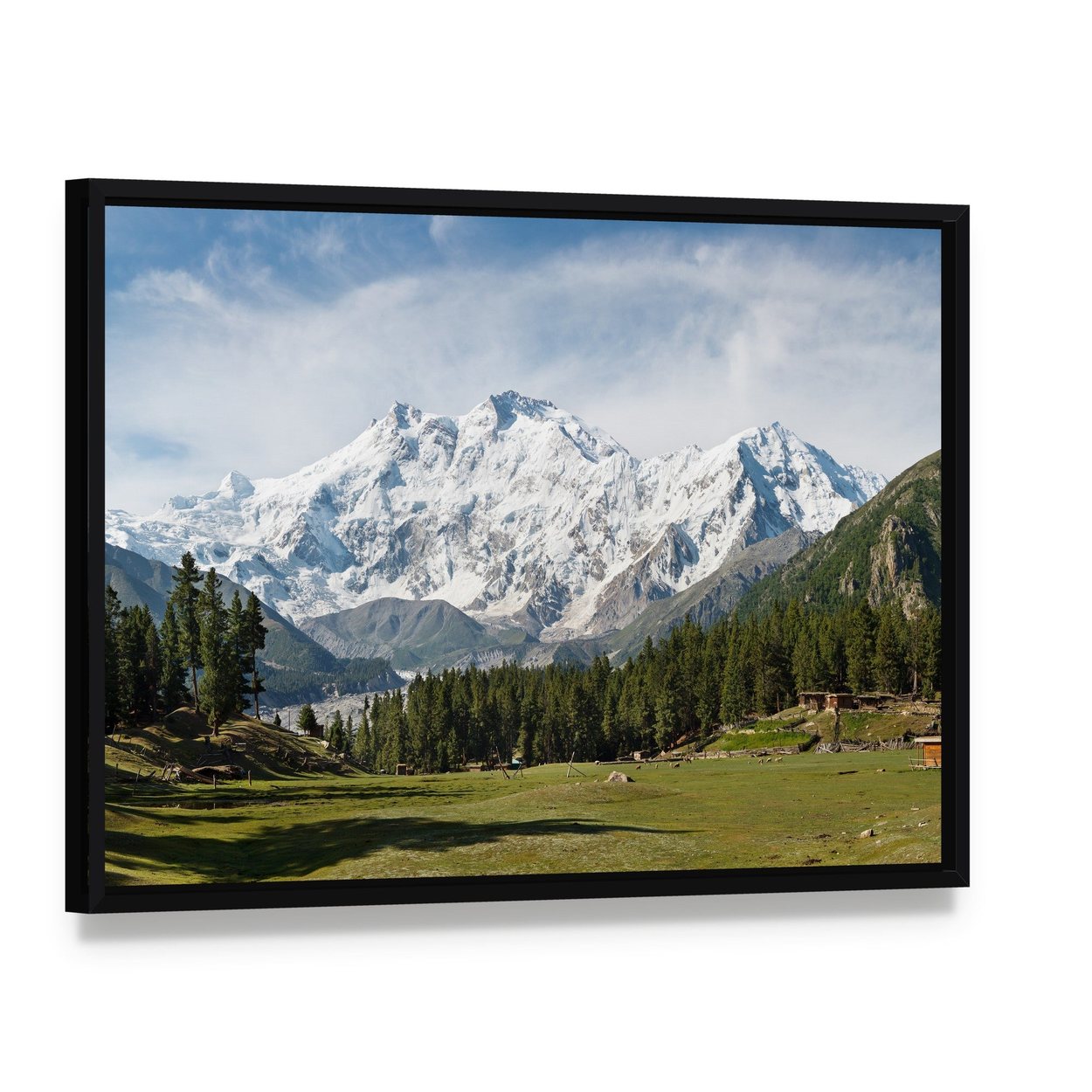 Snow-capped Nanga Parbat Canvas Wall Art, framed canvas in a black floater frame, angled product view