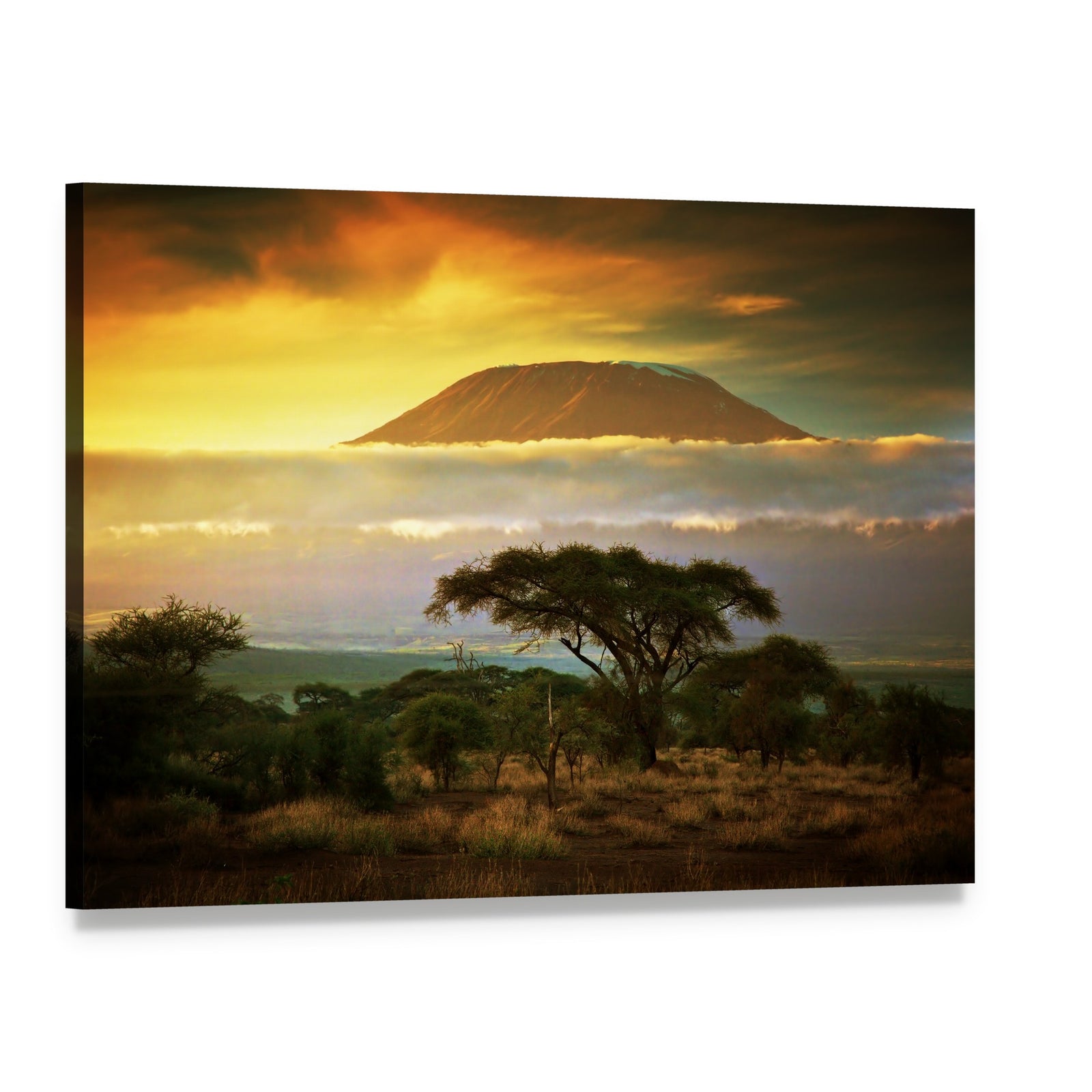 Mount Kilimanjaro at Sunset Canvas Wall Art, single panel gallery wrapped canvas, angled product view
