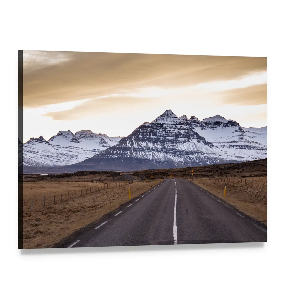 Ring Road At Sunset In East Fjords In Iceland Canvas Wall Art, single panel gallery wrapped canvas, angled product view