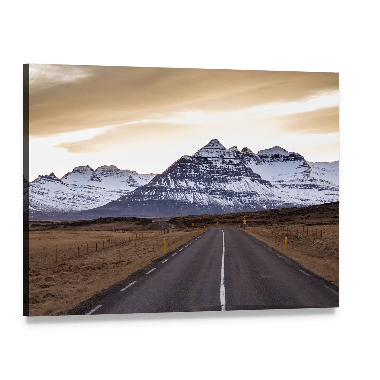 Ring Road At Sunset In East Fjords In Iceland Canvas Wall Art, single panel gallery wrapped canvas, angled product view