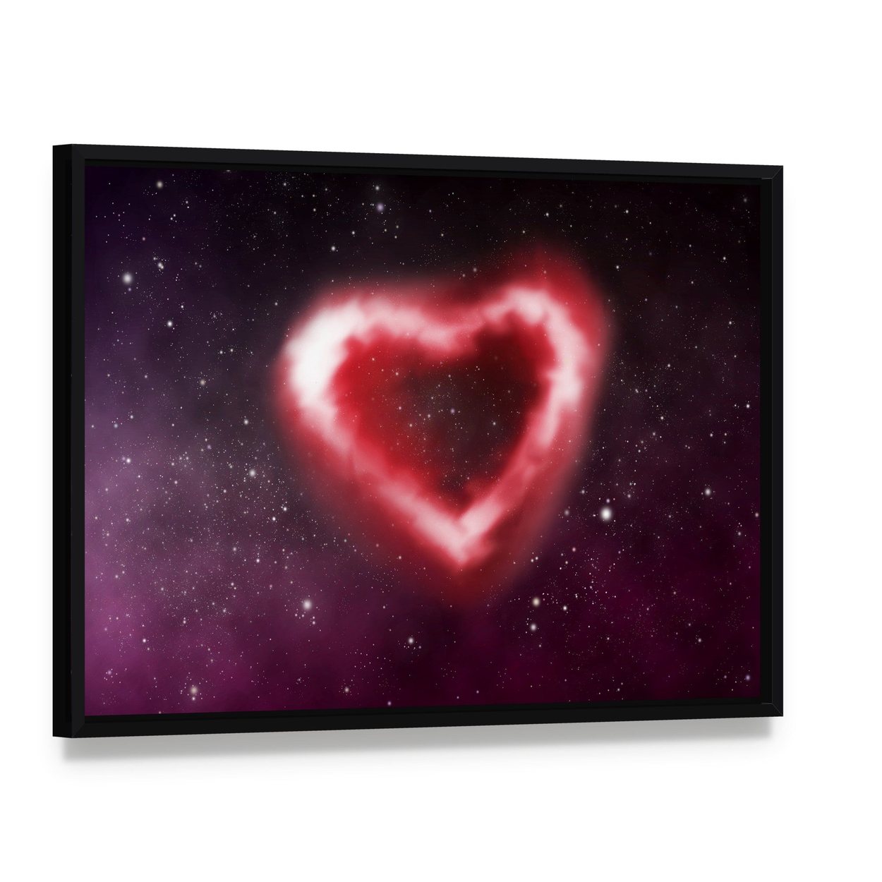 Heart Nebula Canvas Wall Art, framed canvas in a black floater frame, angled product view