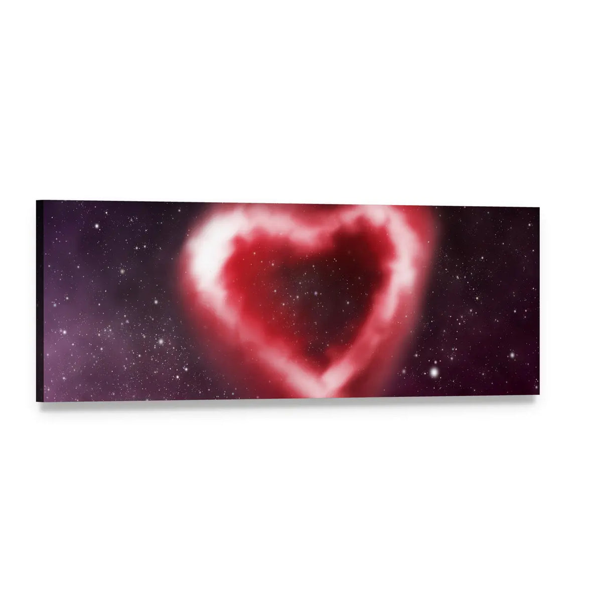 Heart-shaped Nebula in Purple and Pink Panoramic Canvas Wall Art, single panel gallery wrapped canvas, angled product view