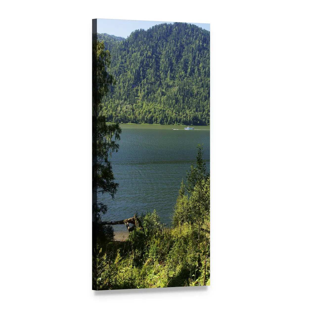 Lake Teletskoye in Summer Vertical Canvas Wall Art, 1 panel 1 Vertical layout gallery wrapped canvas set, angled product view