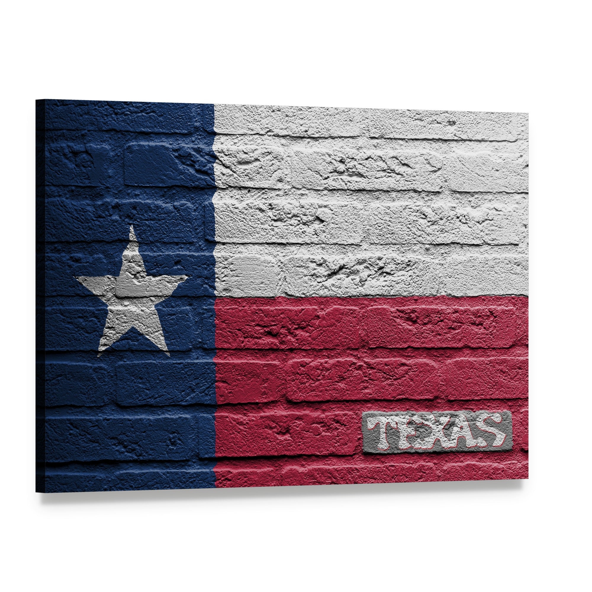 Texas Flag on Brick Canvas Wall Art, single panel gallery wrapped canvas, angled product view