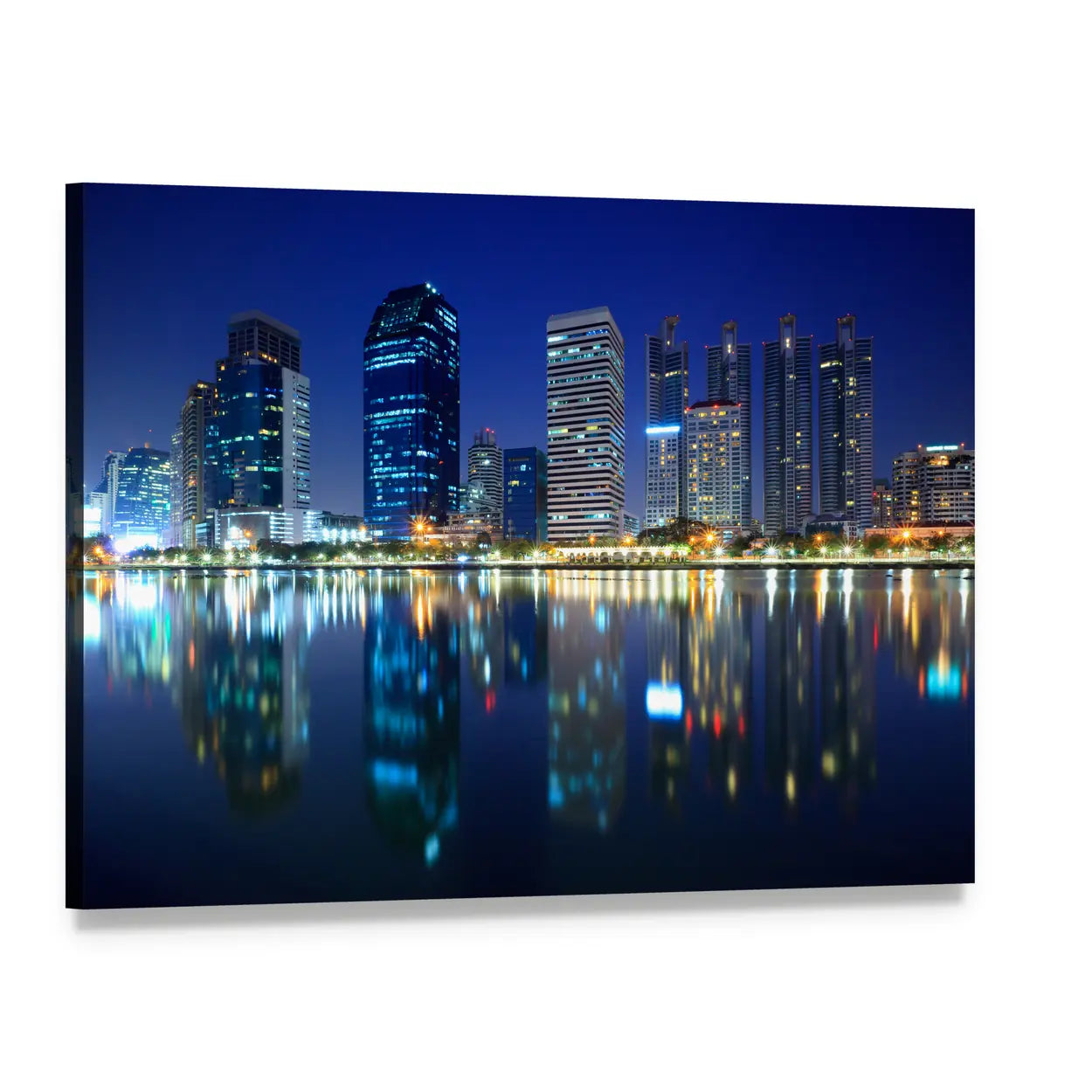 Bangkok City At Night In Thailand Canvas Wall Art, single panel gallery wrapped canvas, angled product view