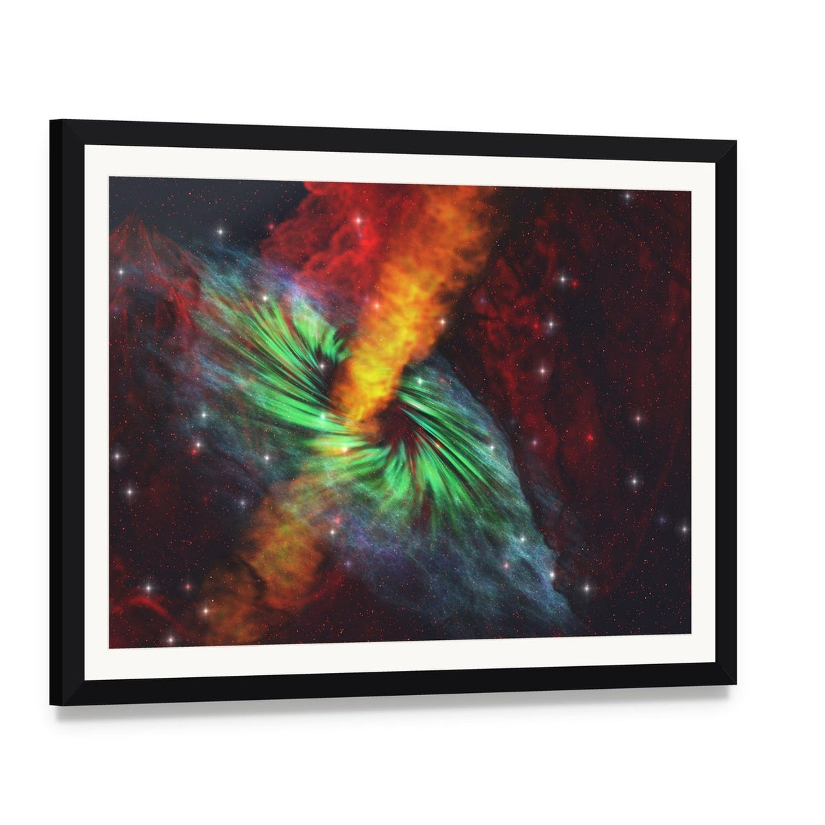 Black Hole in Cosmos Canvas Wall Art, framed print with white mat and black frame, angled product view