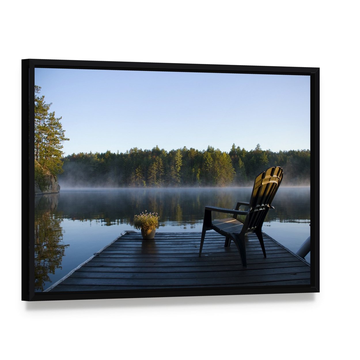 Weslemkoon Lake View from the Dock Canvas Wall Art, framed canvas in a black floater frame, angled product view