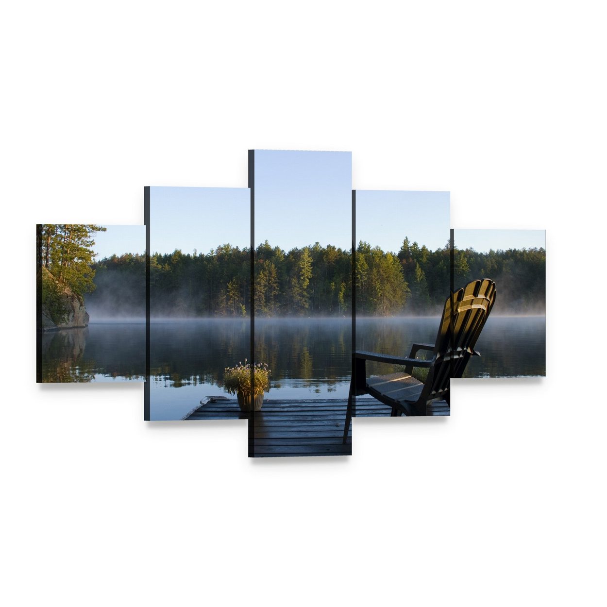 Weslemkoon Lake View from the Dock Canvas Wall Art, 5 panel 5 Star layout gallery wrapped canvas set, angled product view