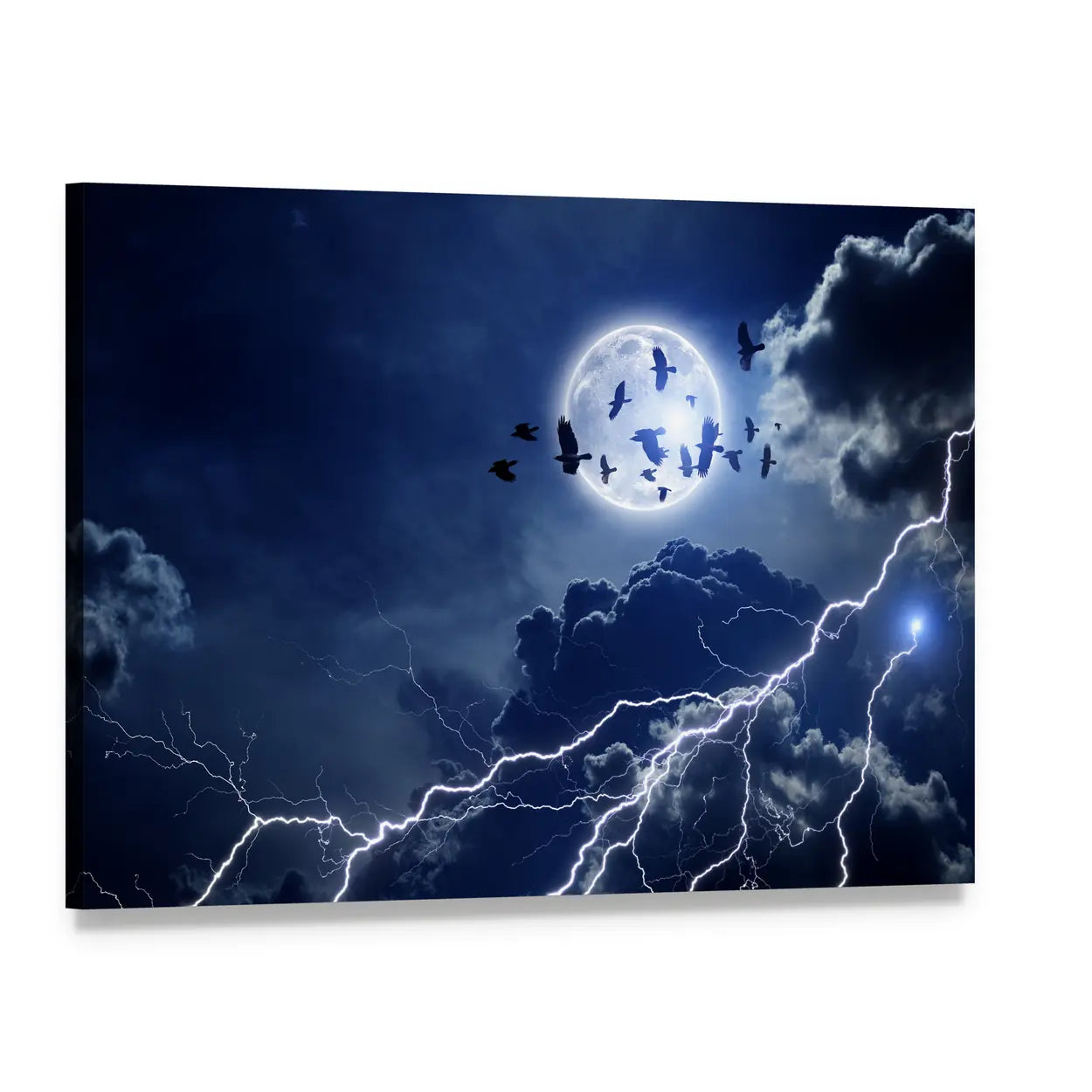 Moon with Lightning and Dark Clouds Canvas Wall Art, single panel gallery wrapped canvas, angled product view