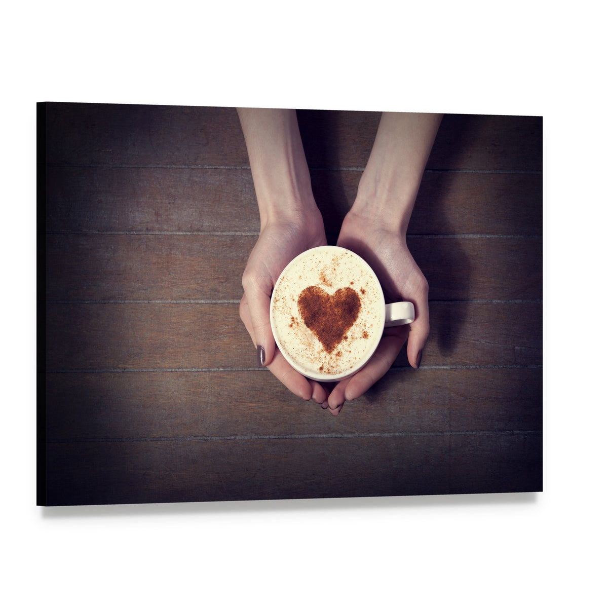 Women Holding Coffee Cup Canvas Wall Art, single panel gallery wrapped canvas, angled product view