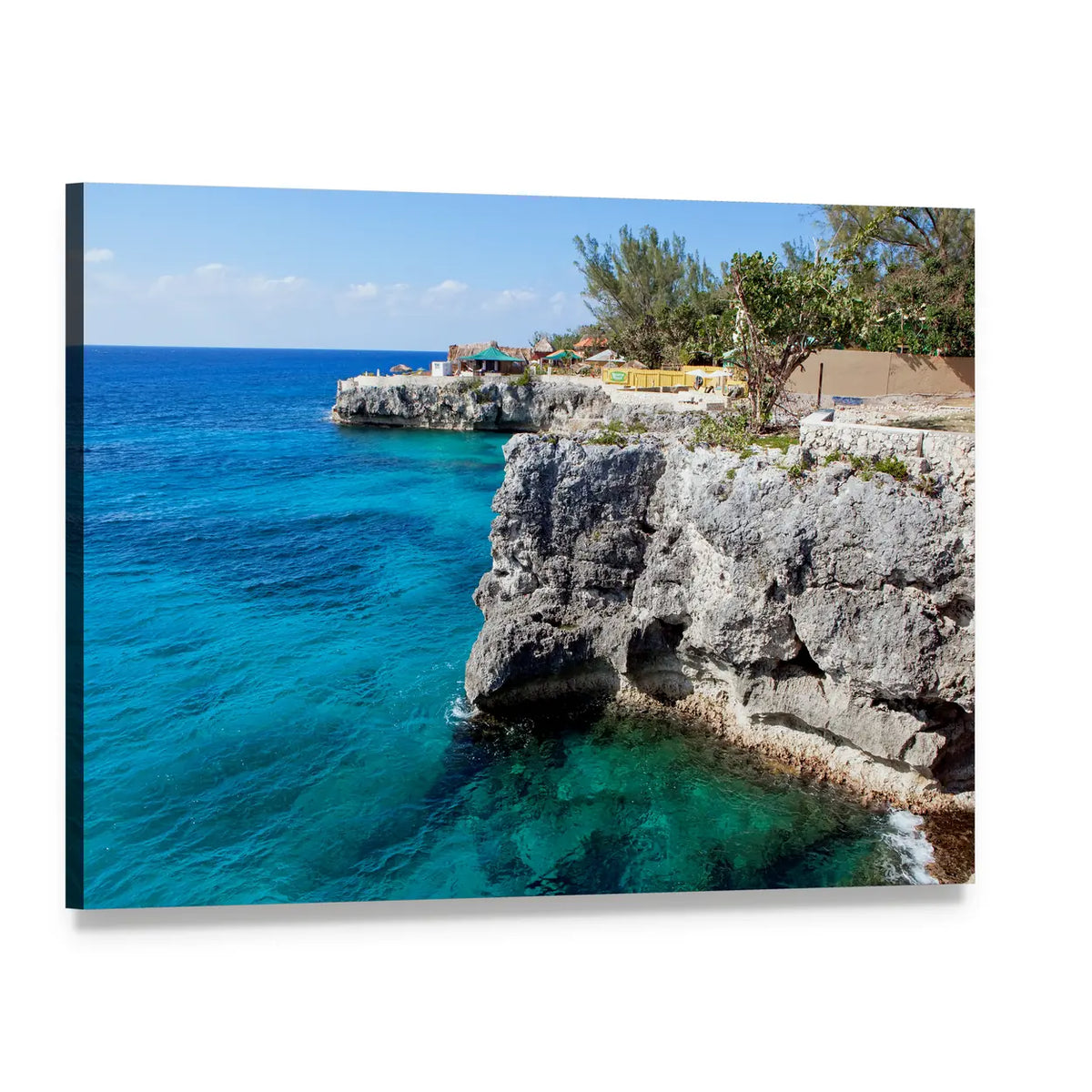 Jagged Coastal Cliffs with Turquoise Water Canvas Wall Art, single panel gallery wrapped canvas, angled product view
