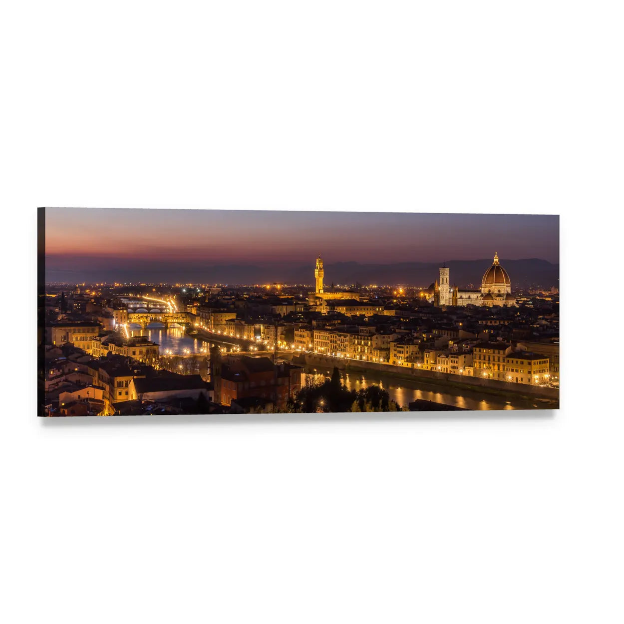 Florence Skyline at Twilight Panoramic Canvas Wall Art, single panel gallery wrapped canvas, angled product view