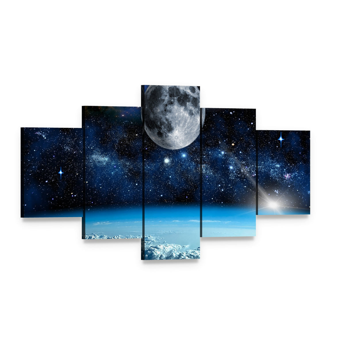 Space View from Earth Canvas Wall Art, 5 panel 5 Star layout gallery wrapped canvas set, angled product view
