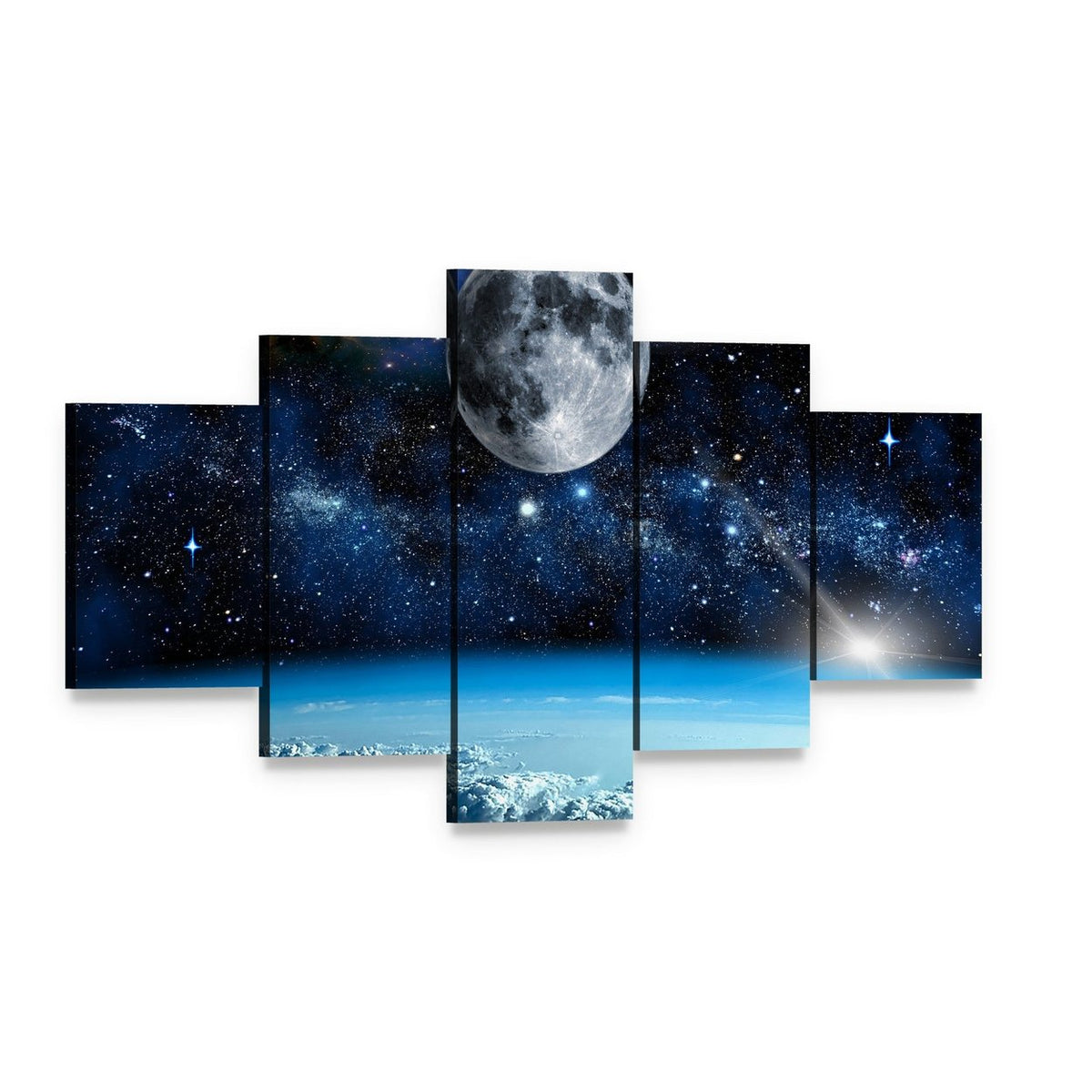 Space View from Earth Canvas Wall Art, 5 panel 5 Star layout gallery wrapped canvas set, angled product view