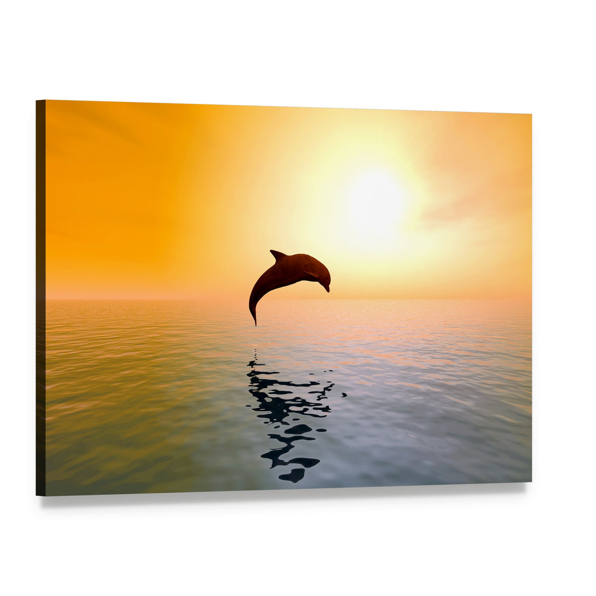 Jumping Dolphin Canvas Wall Art, single panel gallery wrapped canvas, angled product view