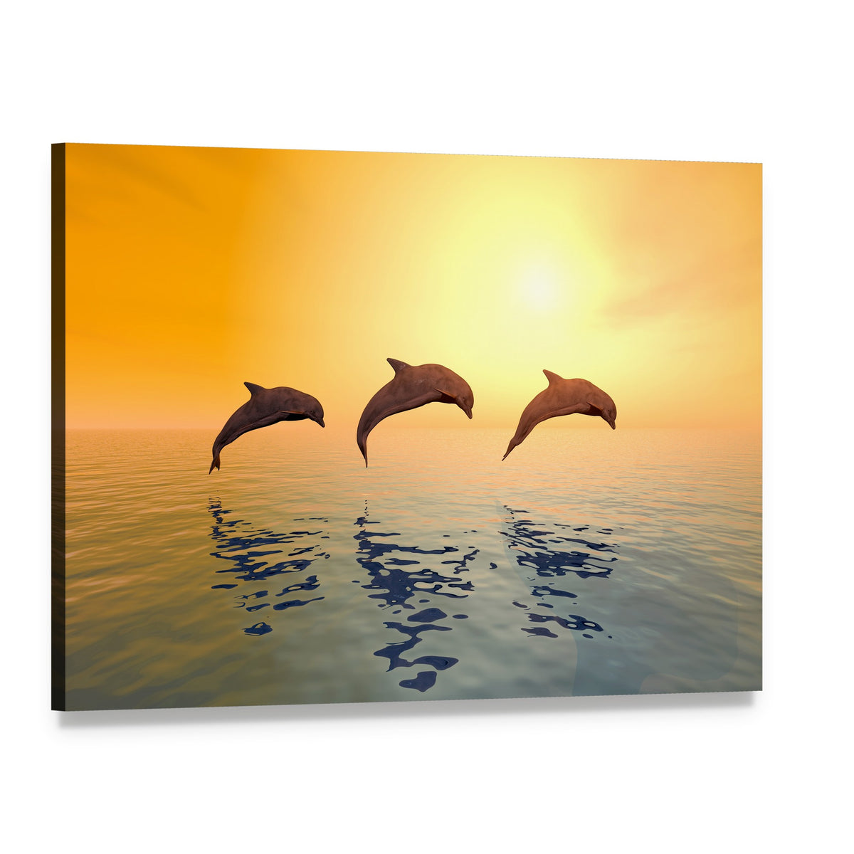 Jumping Dolphins Canvas Wall Art, single panel gallery wrapped canvas, angled product view