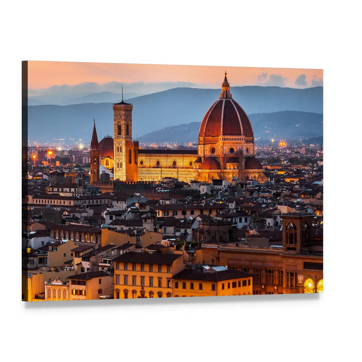 Florence Cathedral at Dusk Canvas Wall Art, single panel gallery wrapped canvas, angled product view