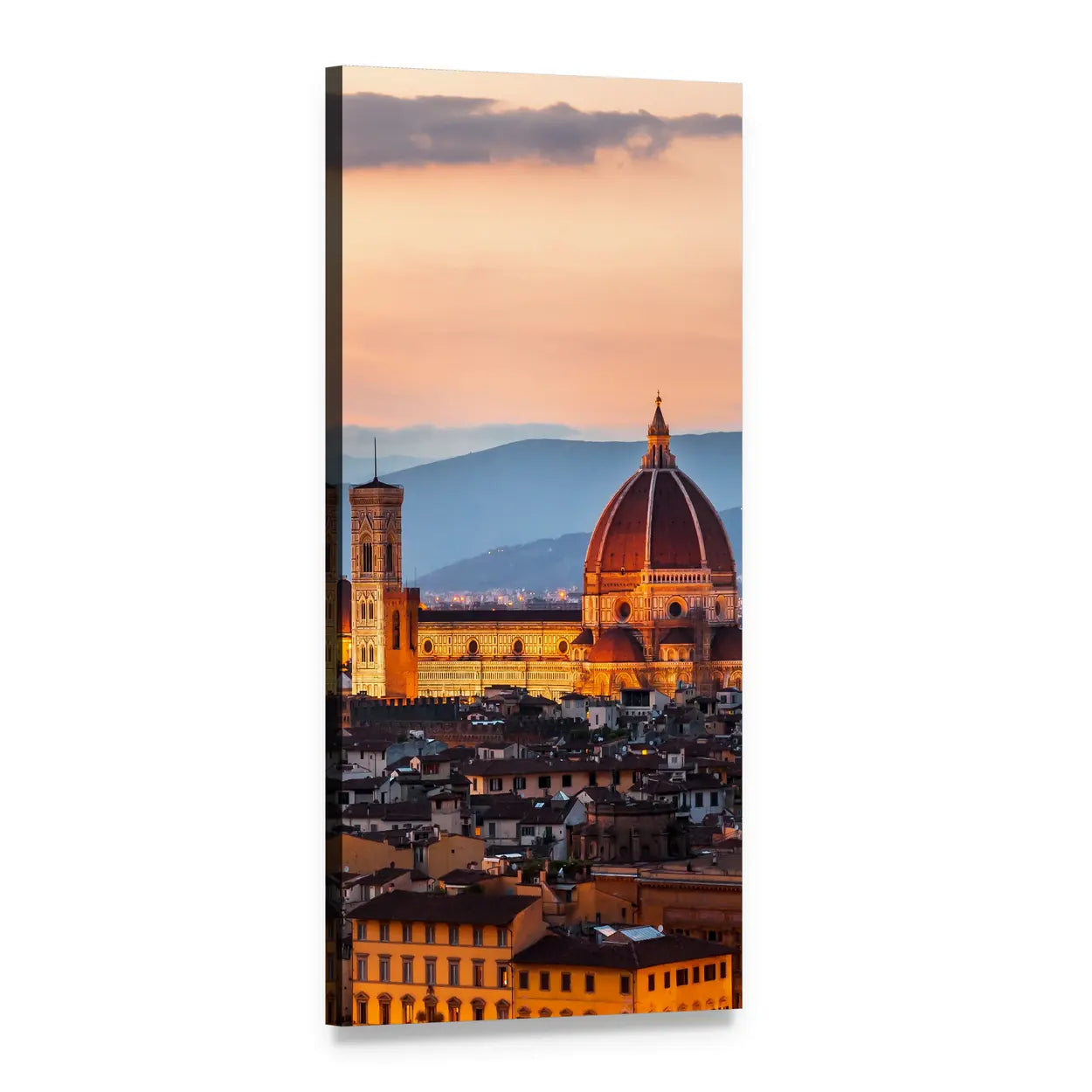 Florence Cathedral at Sunset Vertical Canvas Wall Art, 1 panel 1 Vertical layout gallery wrapped canvas set, angled product view