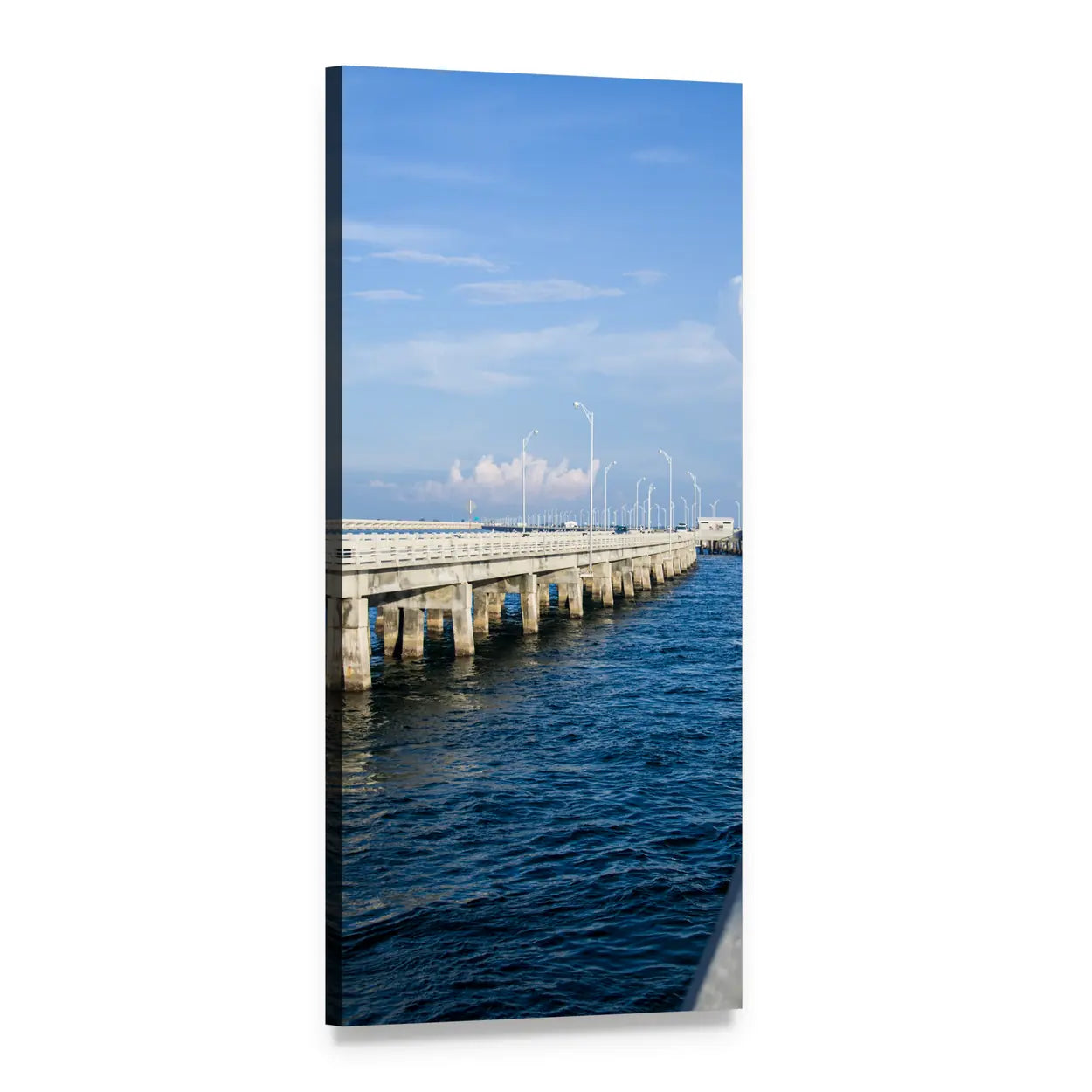 Bridge Pier with Lampposts Vertical Canvas Wall Art, 1 panel 1 Vertical layout gallery wrapped canvas set, angled product view