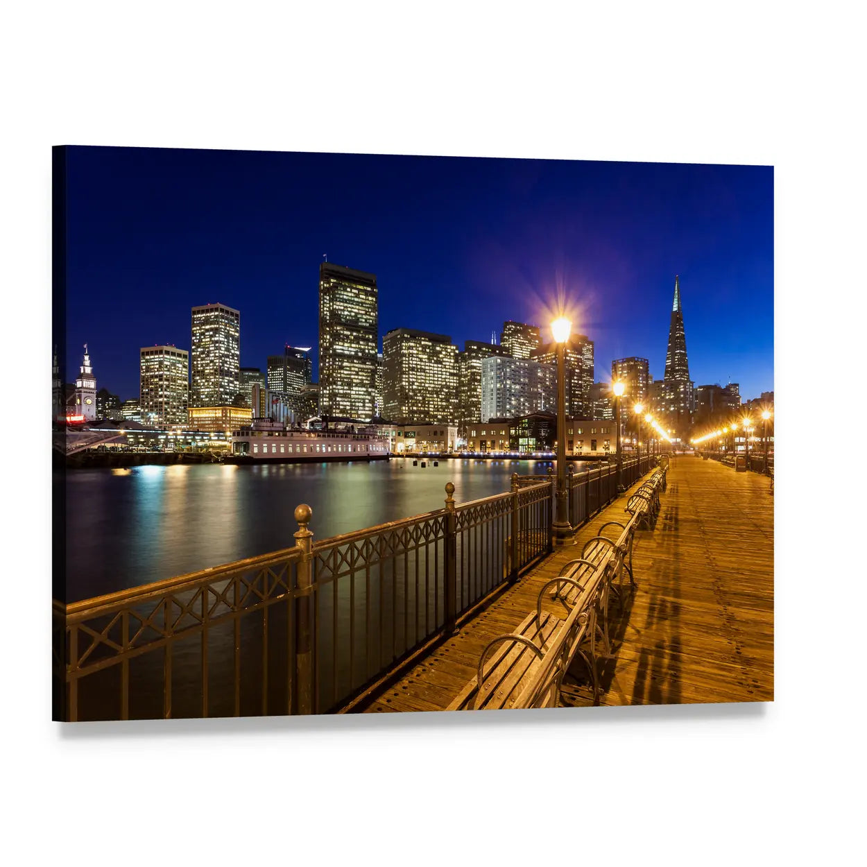 San Francisco Pier 7 Night View Canvas Wall Art, single panel gallery wrapped canvas, angled product view